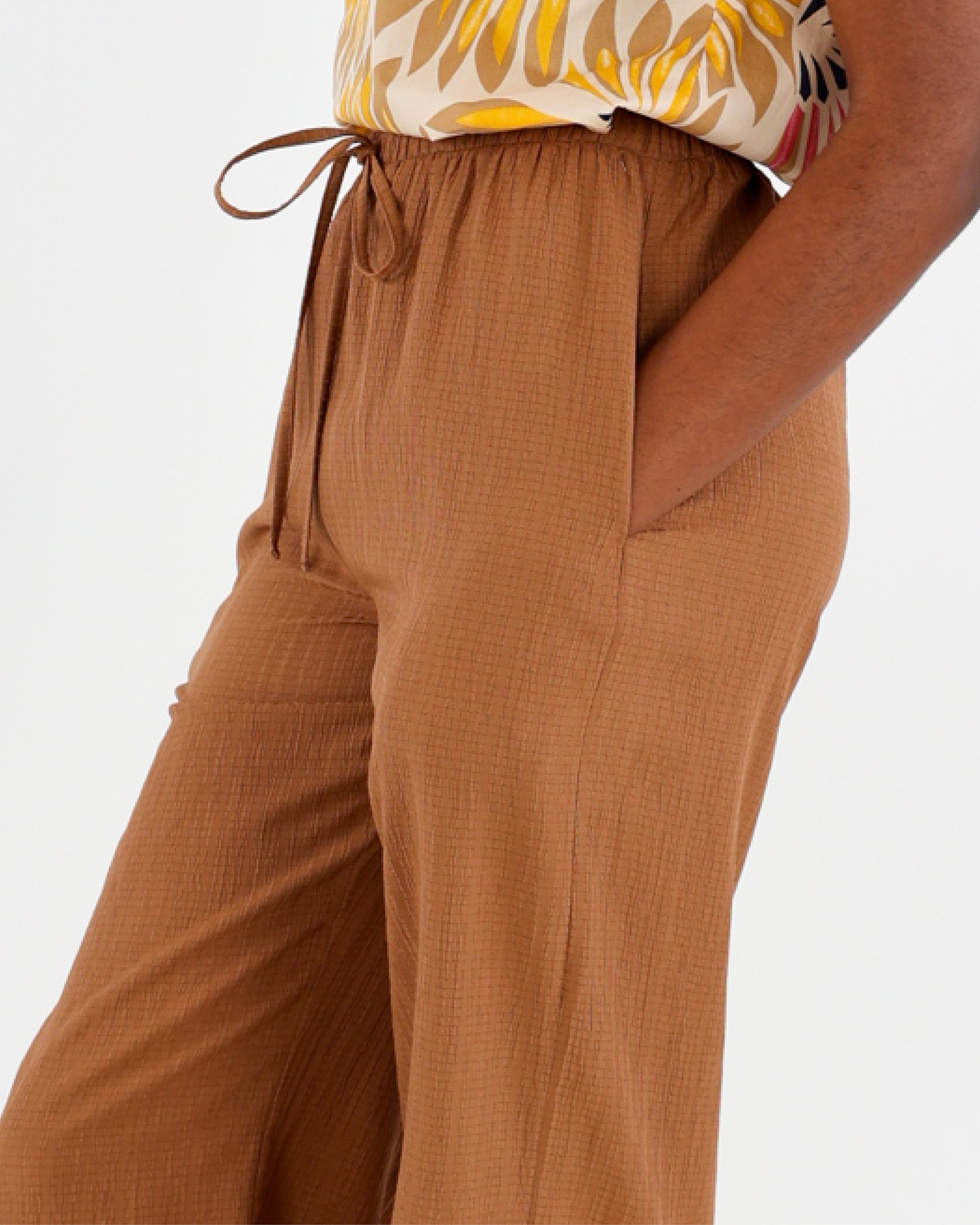 Mocha Textured Wide Leg Pants