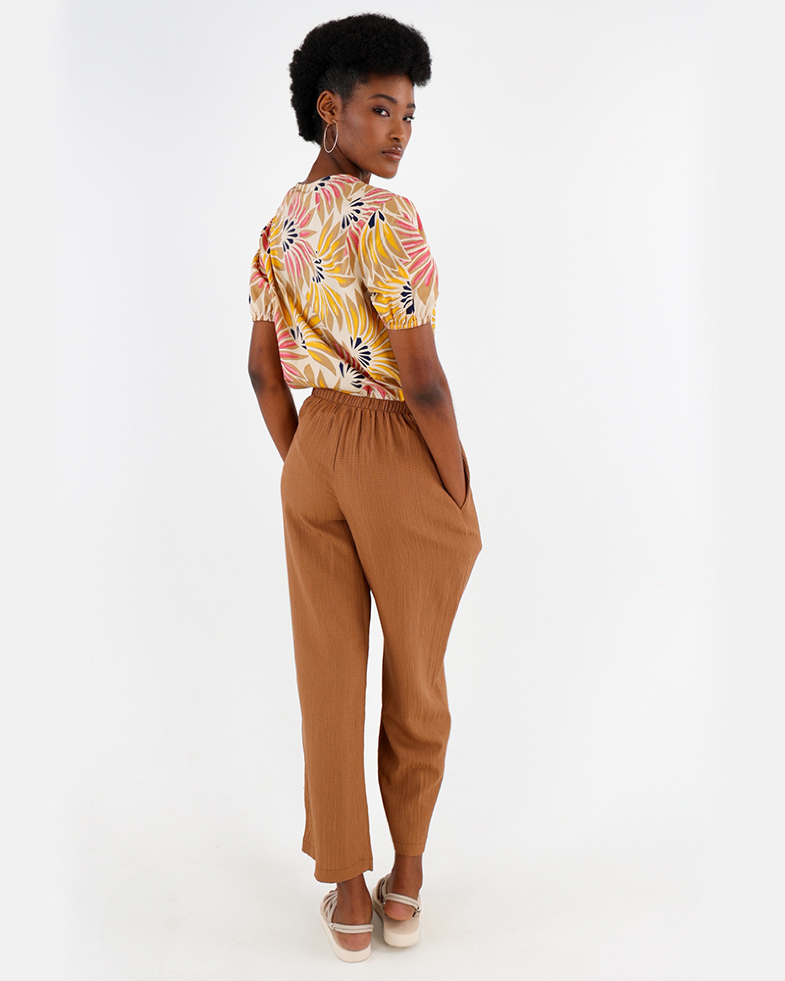 Mocha Textured Wide Leg Pants
