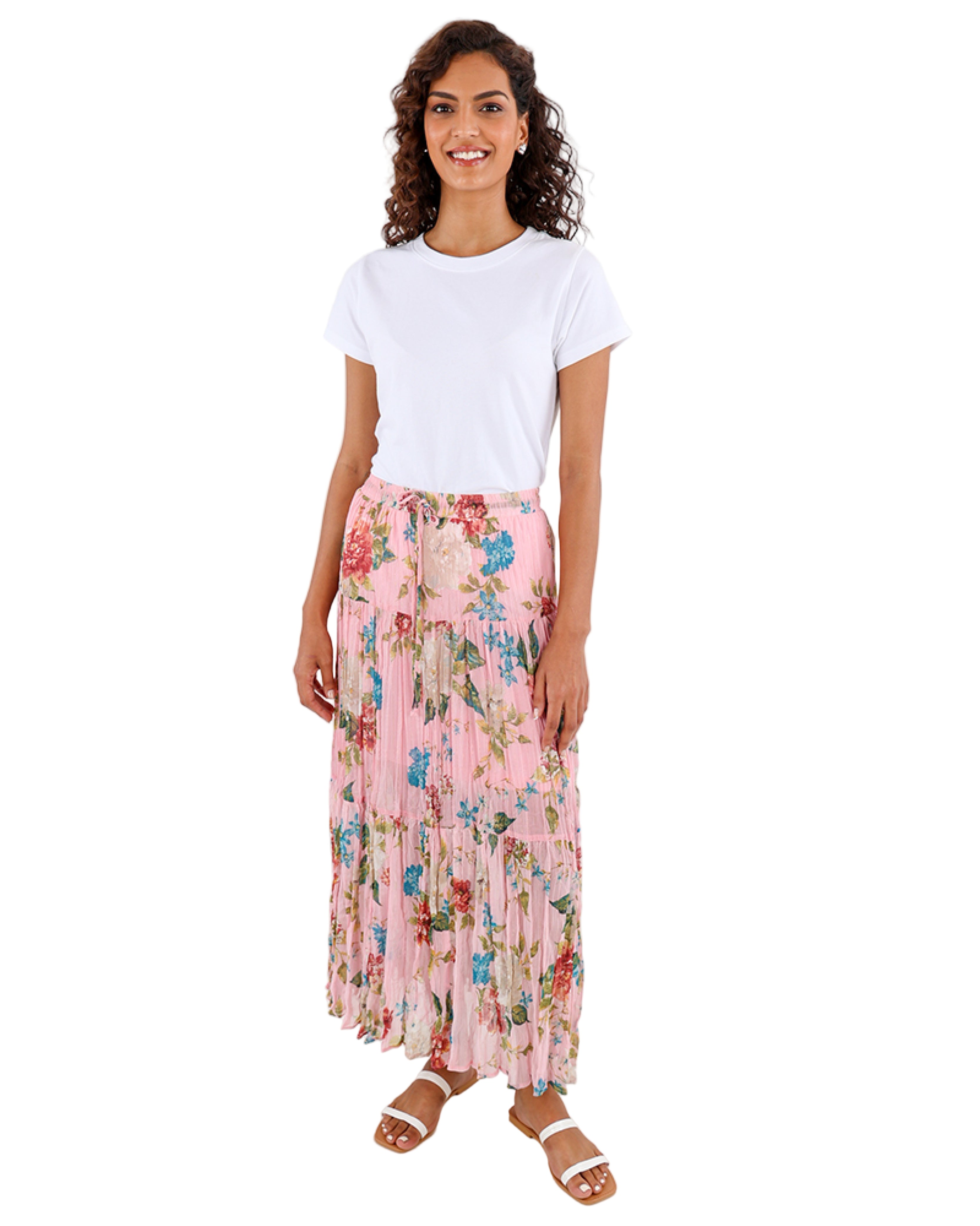 Lurex Floral Tiered Maxi Skirt