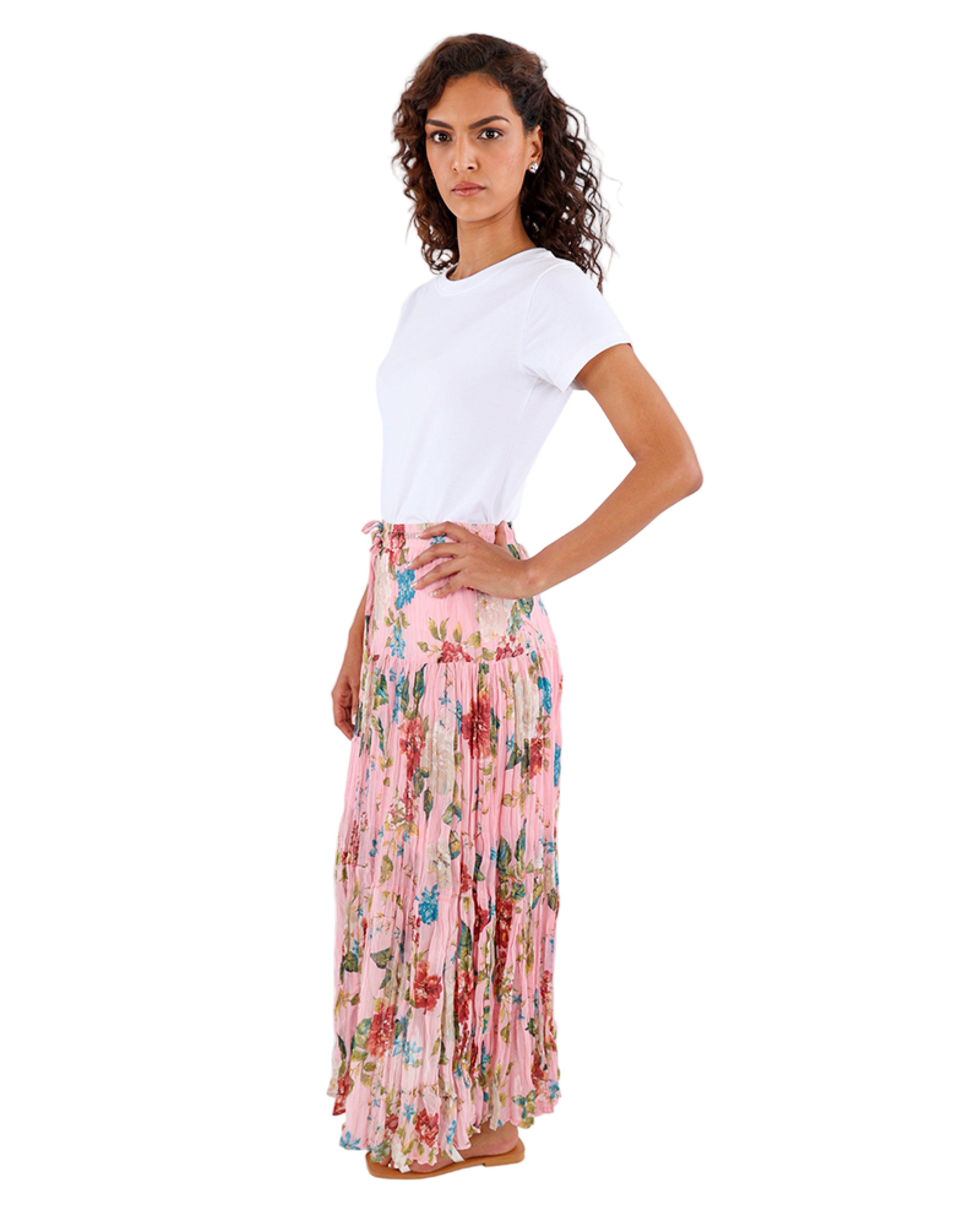 Lurex Floral Tiered Maxi Skirt