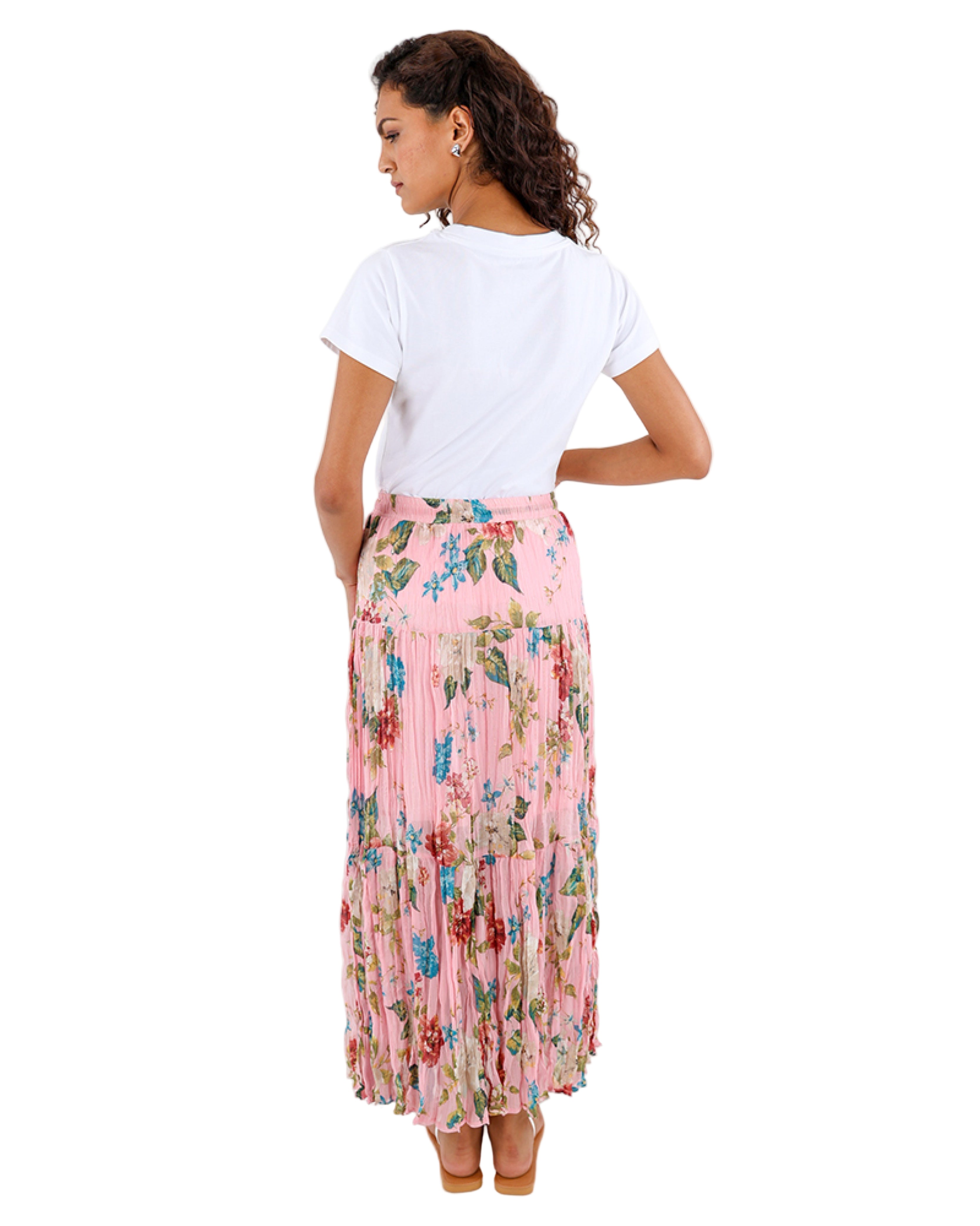 Lurex Floral Tiered Maxi Skirt