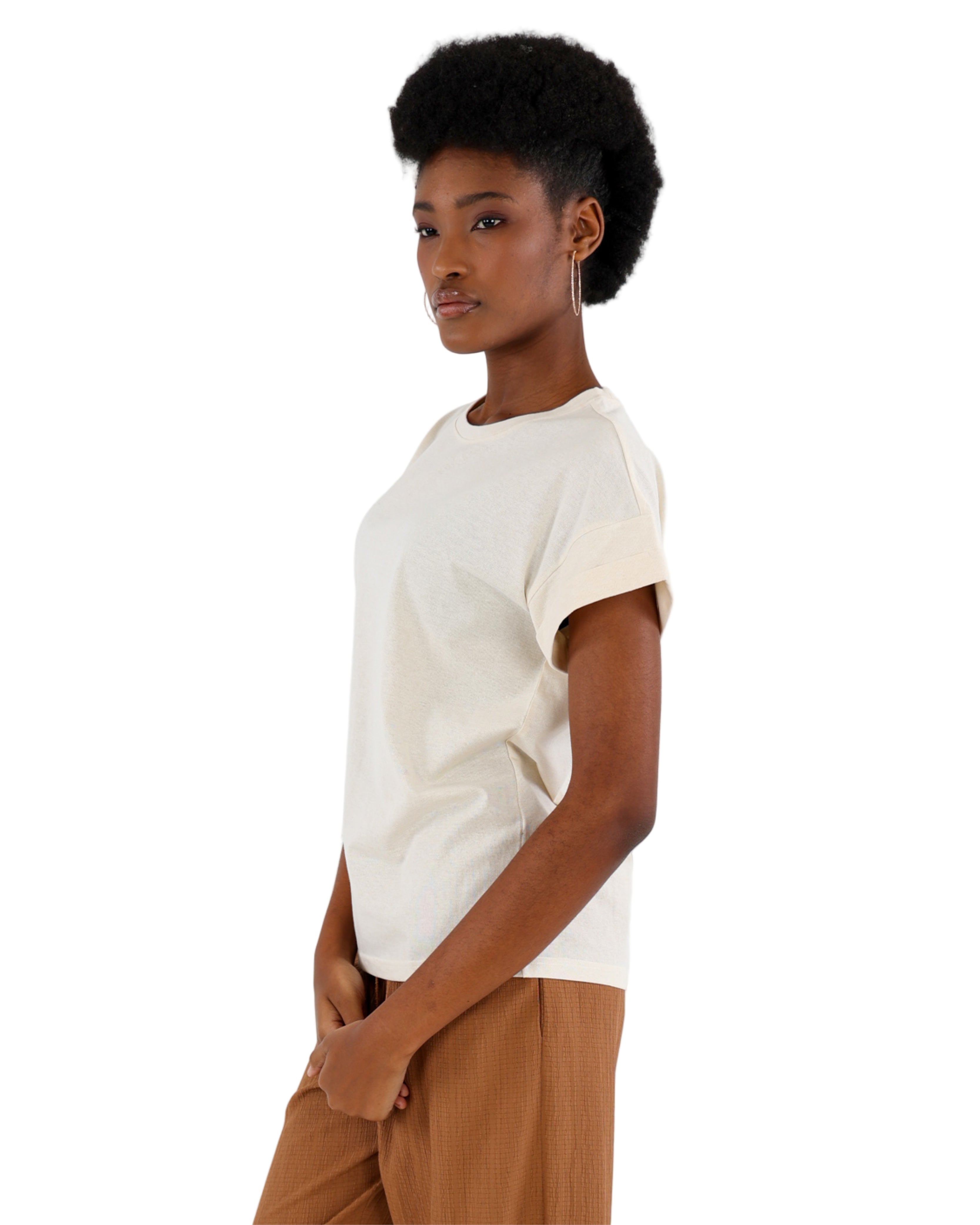 Cream Turn Back Short Sleeve T-Shirt