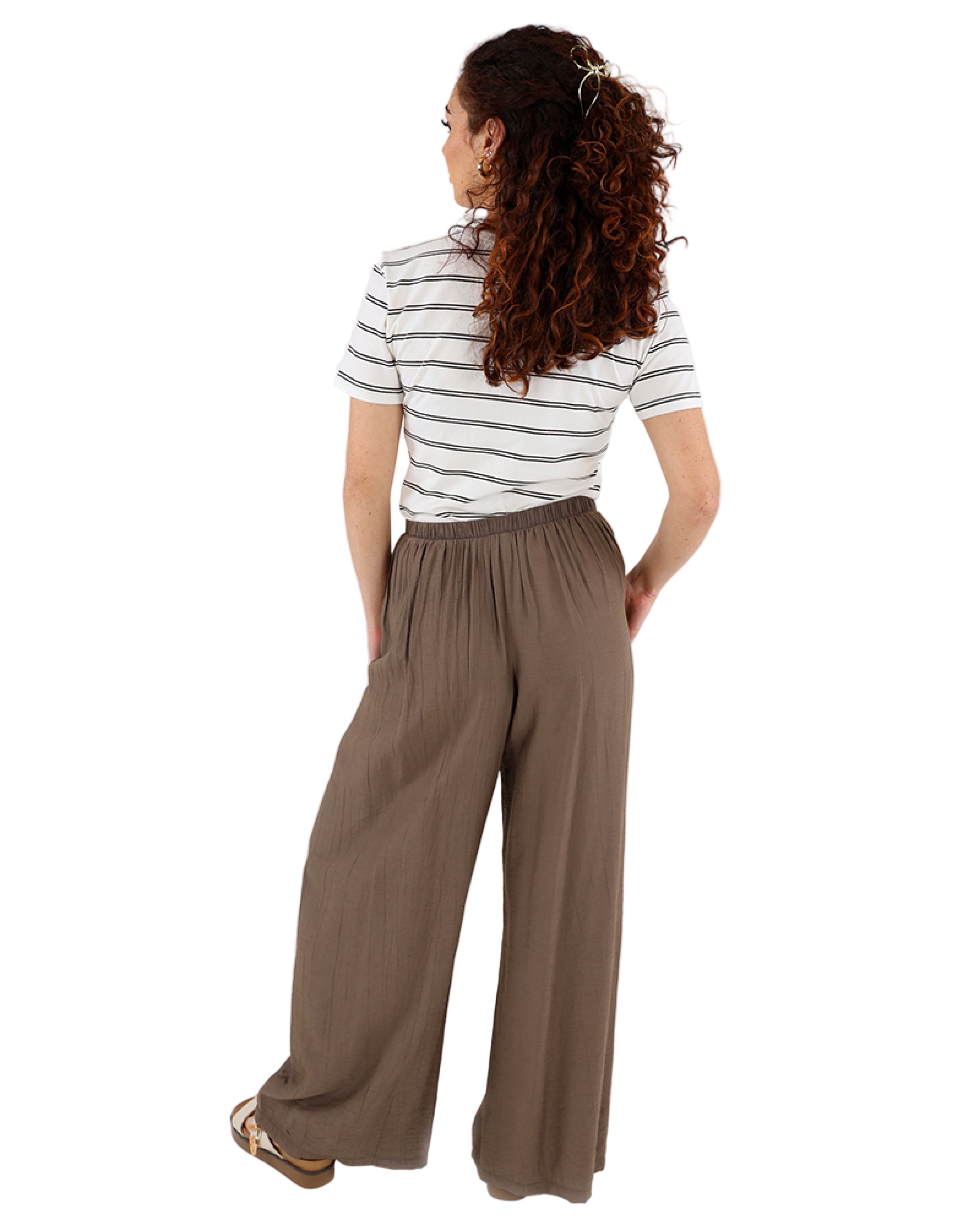 Taupe Relaxed Fit Wide Leg Pull On Pants