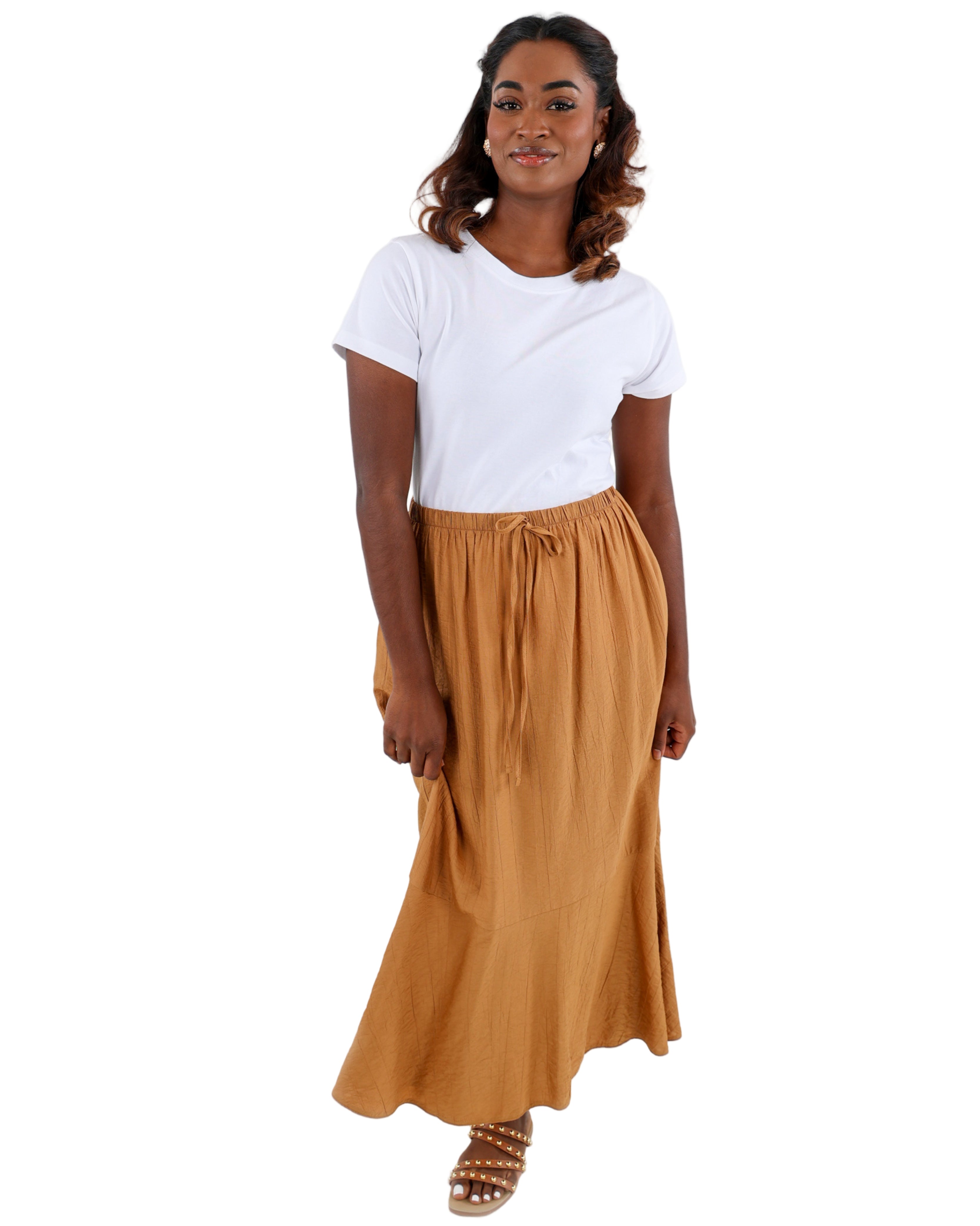 Tan Single Tiered Maxi Skirt