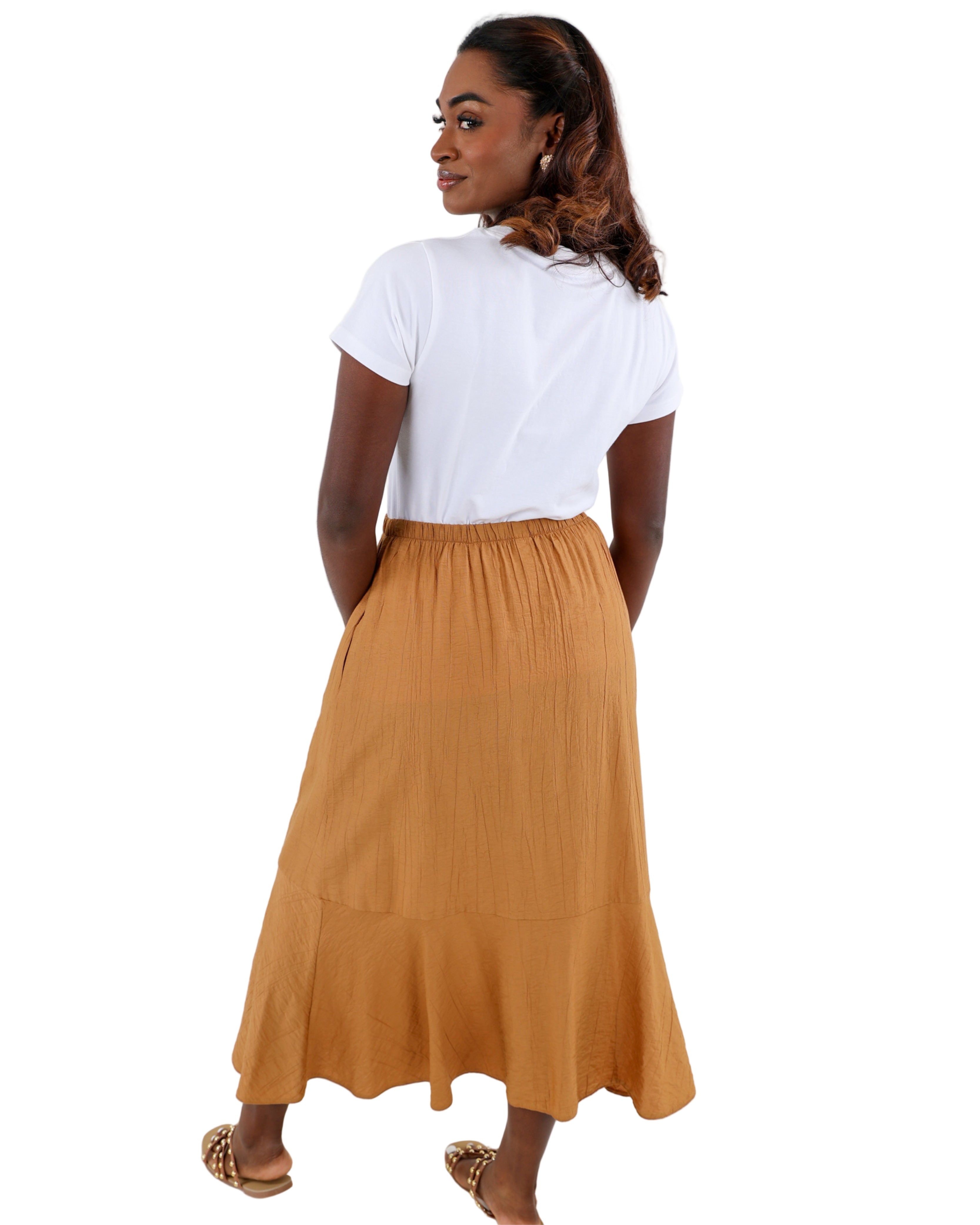 Tan Single Tiered Maxi Skirt