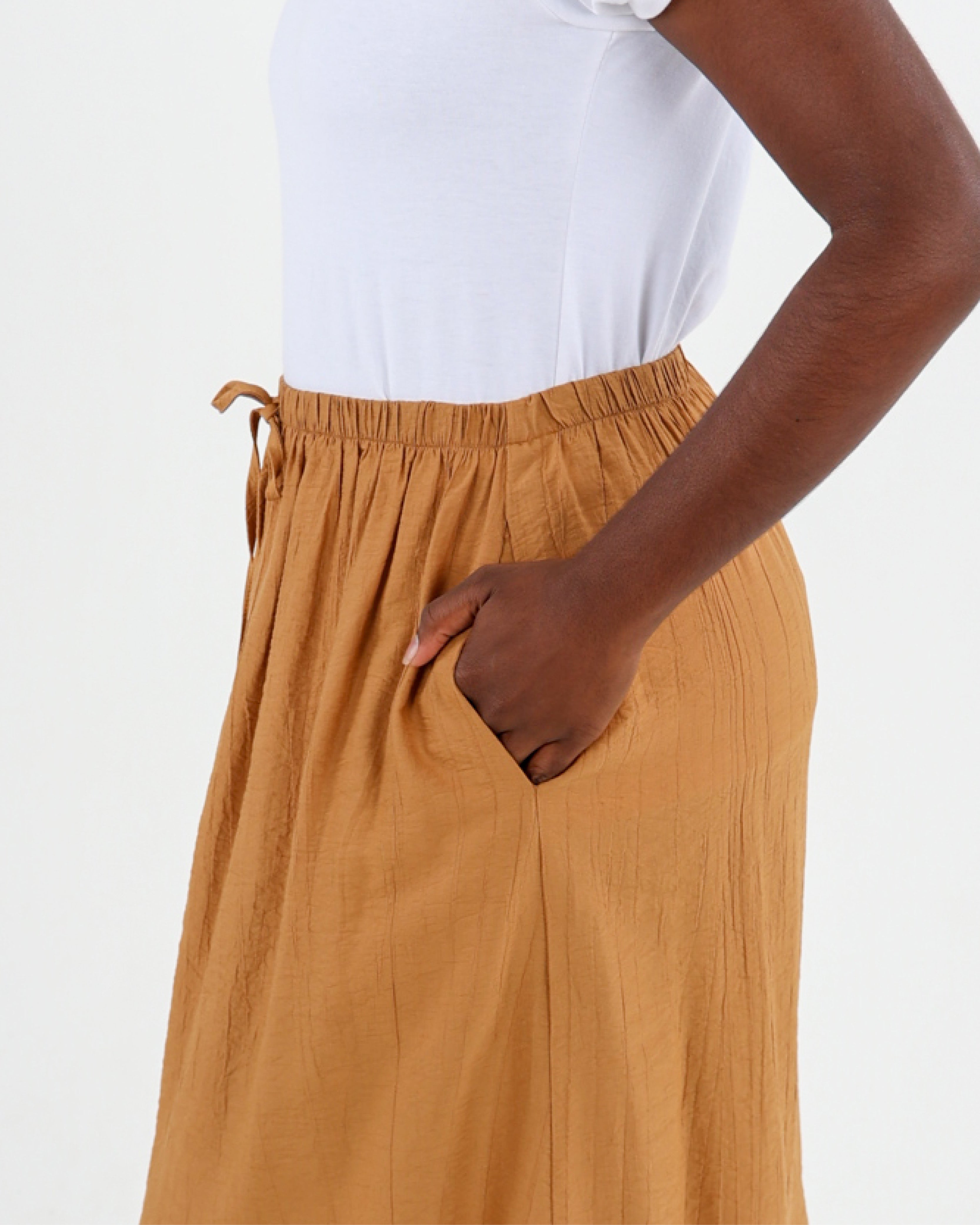 Tan Single Tiered Maxi Skirt