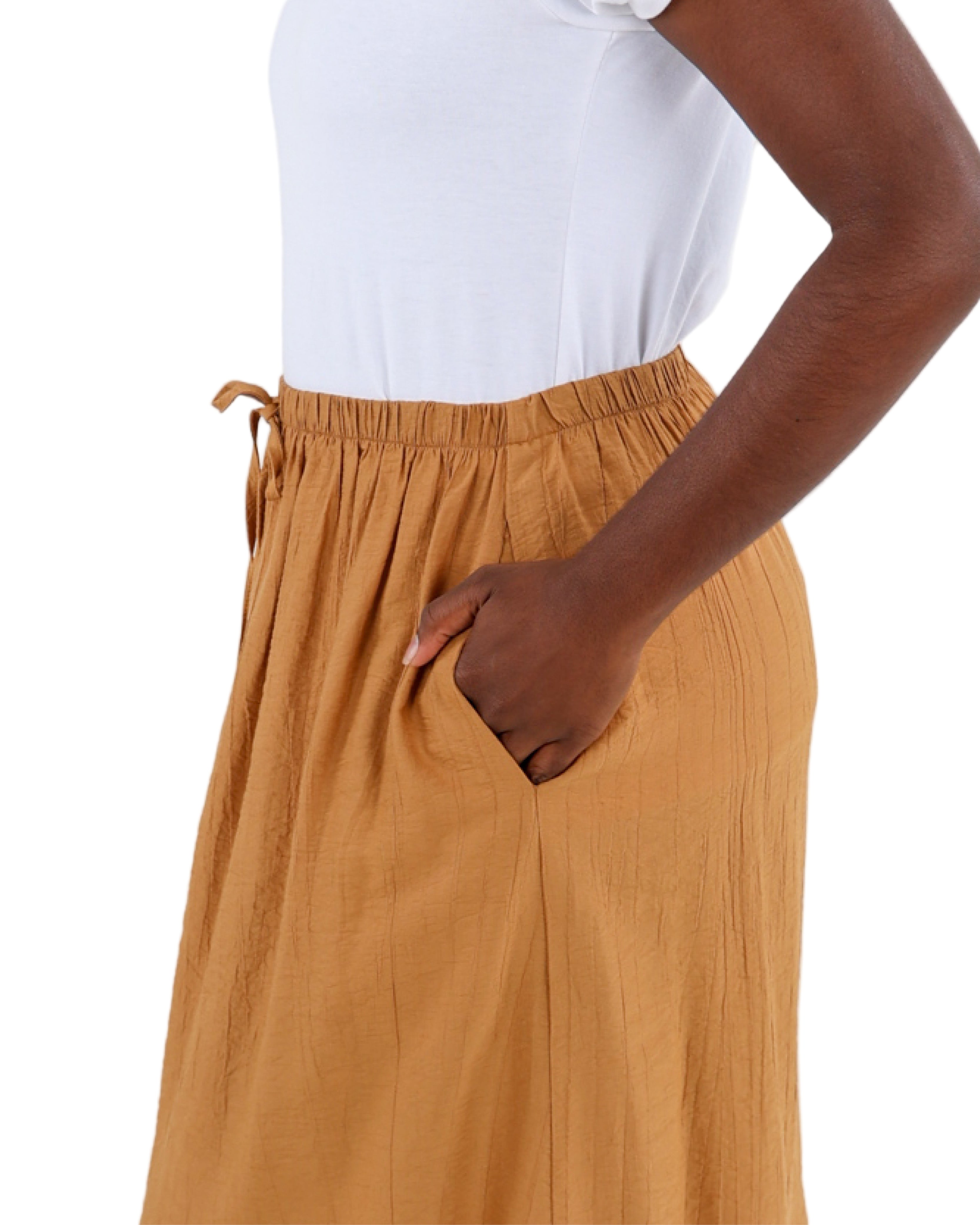 Tan Single Tiered Maxi Skirt