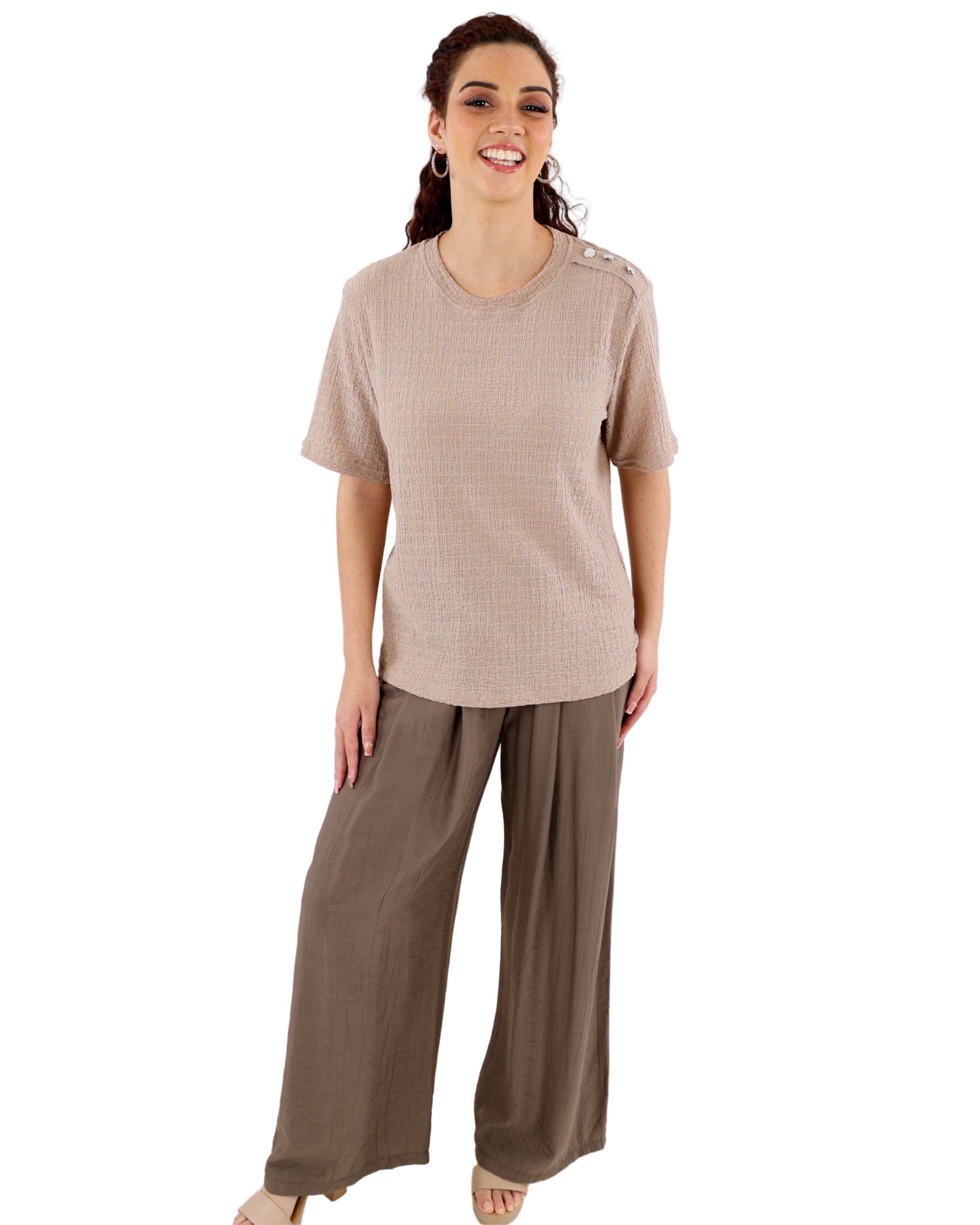 Stone Shoulder Button Bubble Top