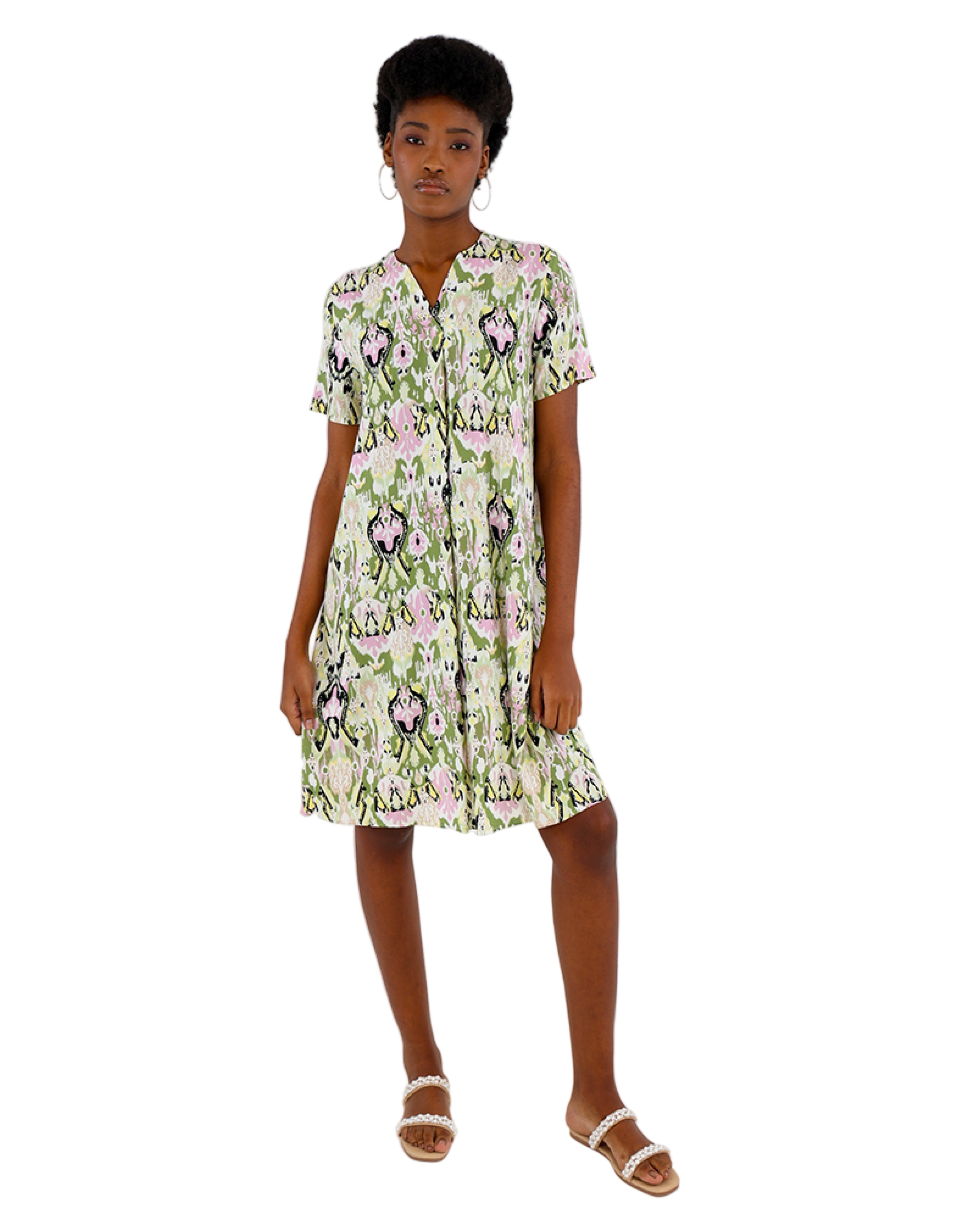 Short Sleeve Paisley Print Shift Dress