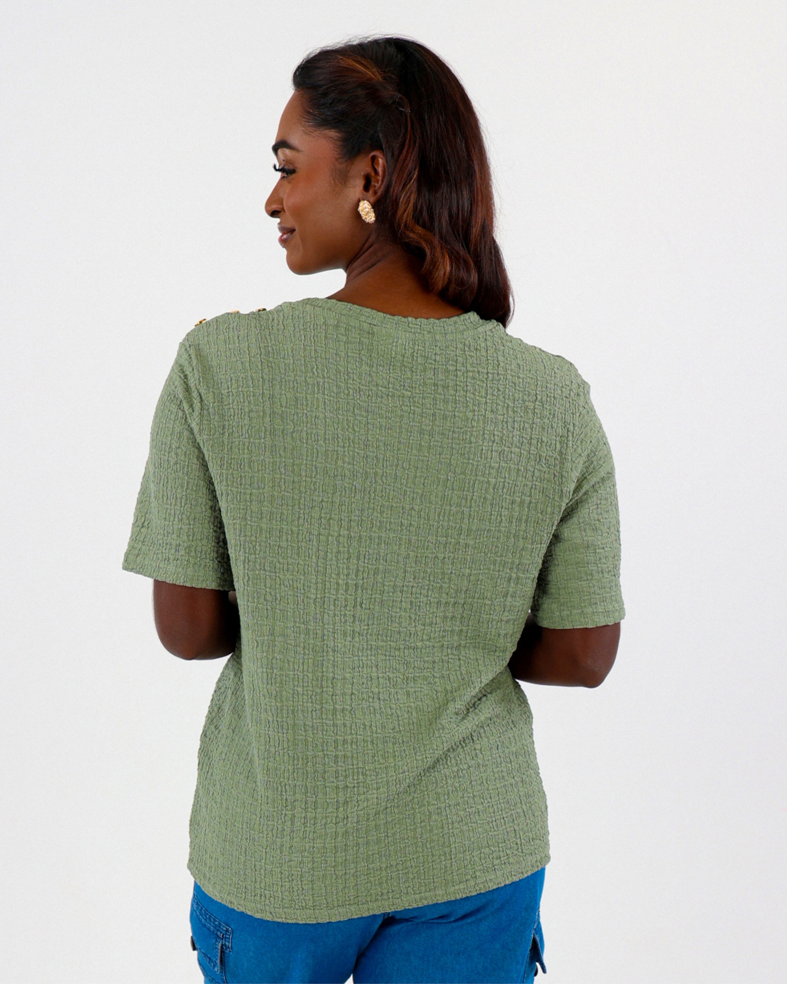 Sage Shoulder Button Bubble Top