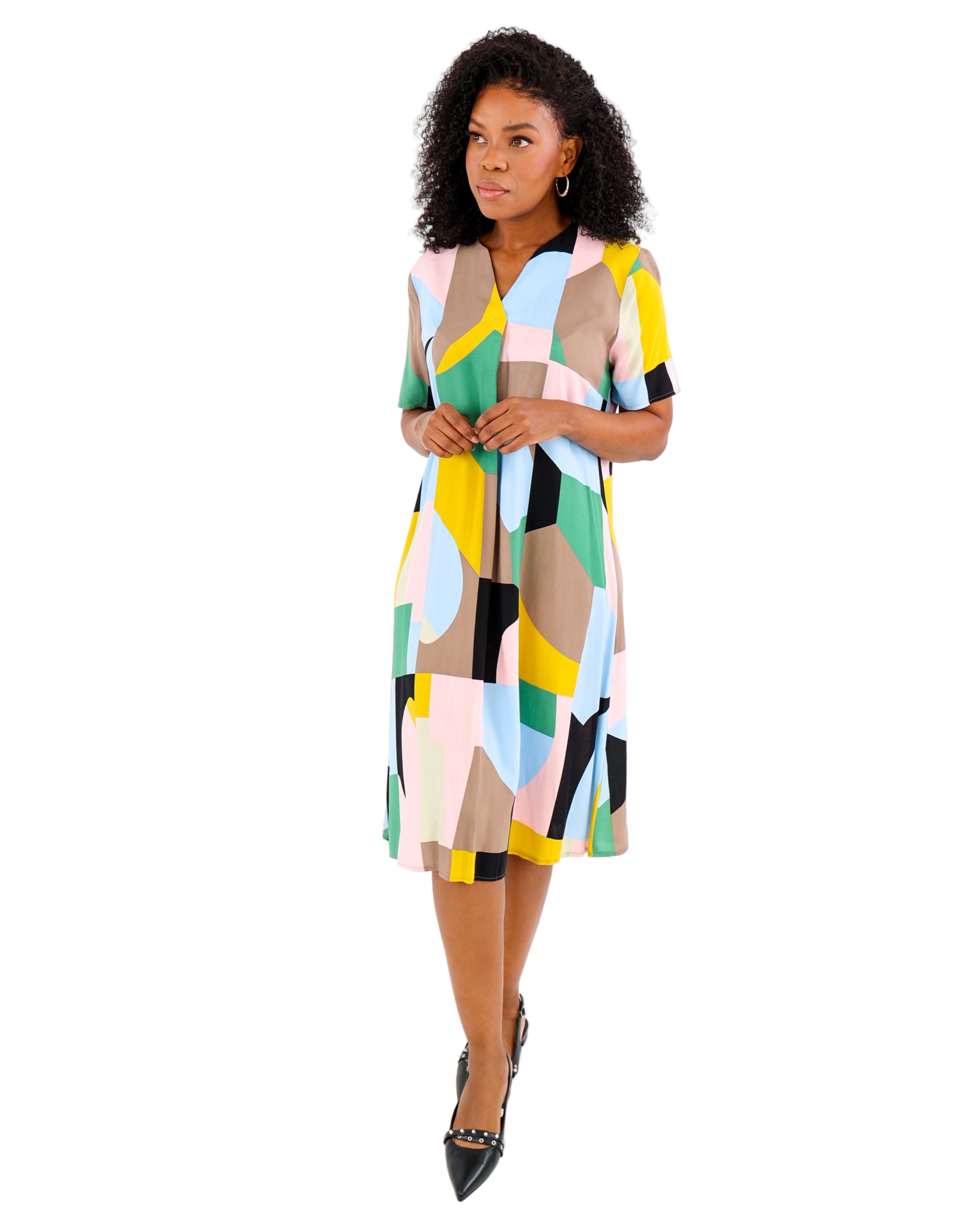 Short Sleeve Geometric Print Shift Dress