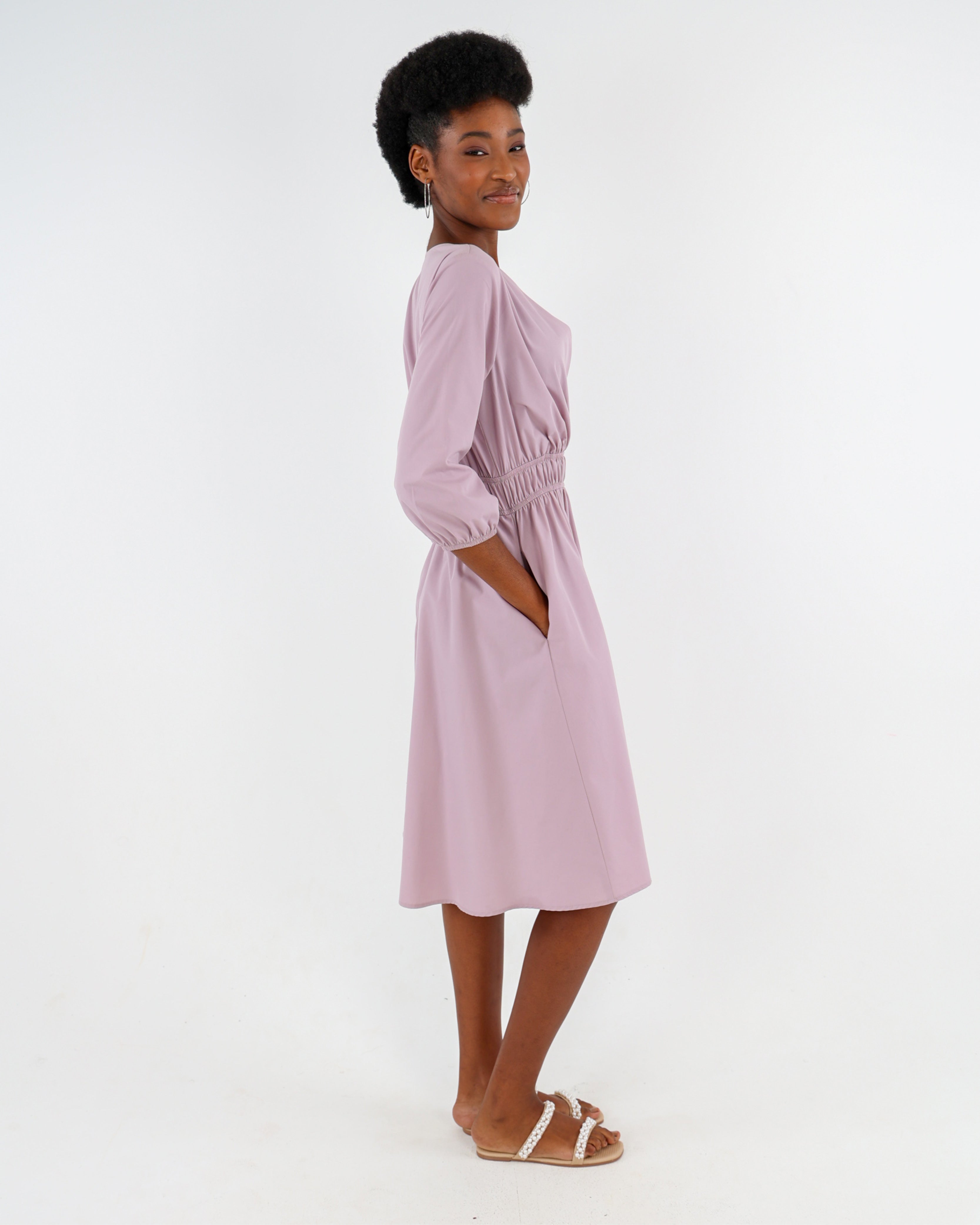 3/4 Sleeve Bodice Wrap Knee Length Dress