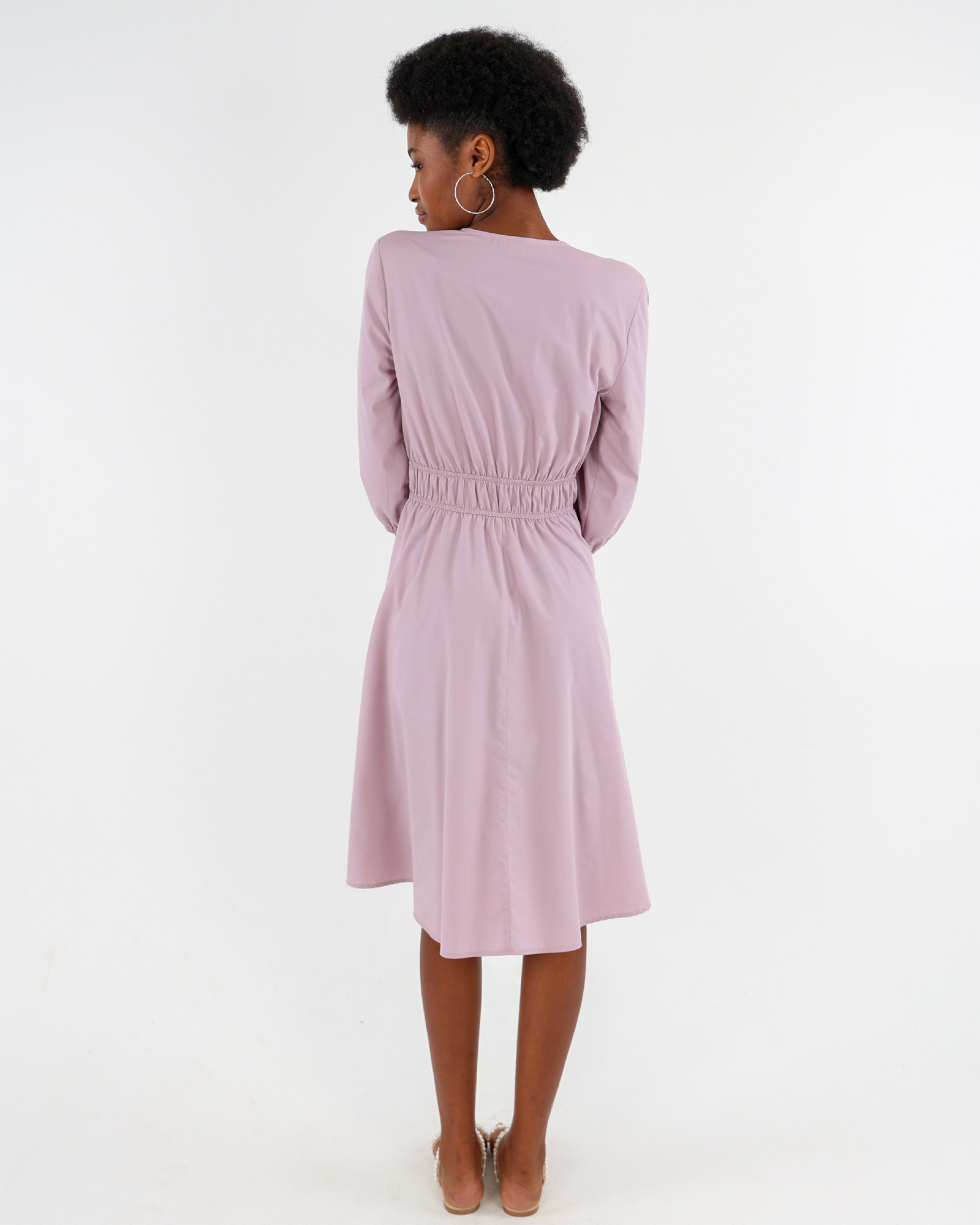 3/4 Sleeve Bodice Wrap Knee Length Dress