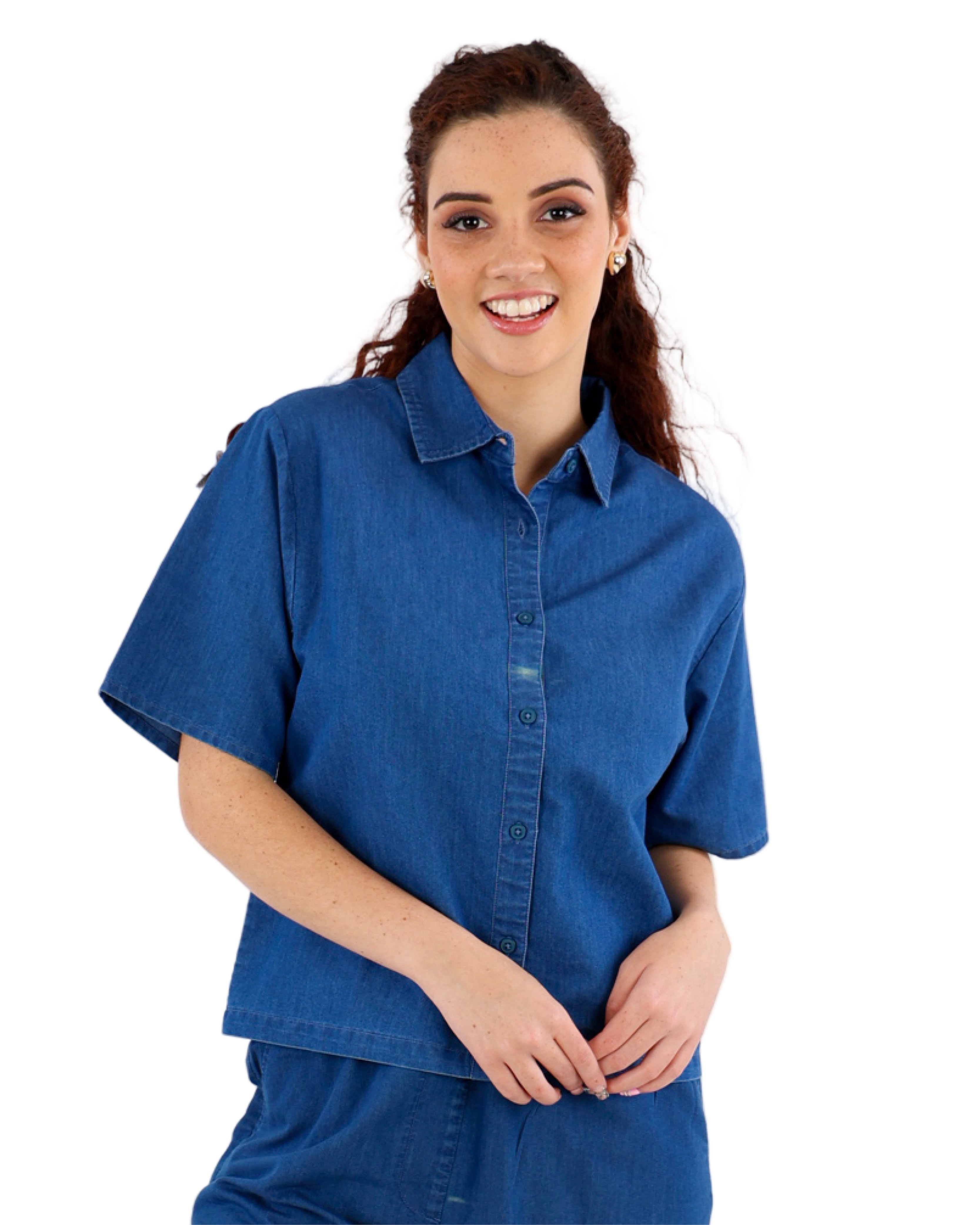 Short Sleeve Denim Blouse