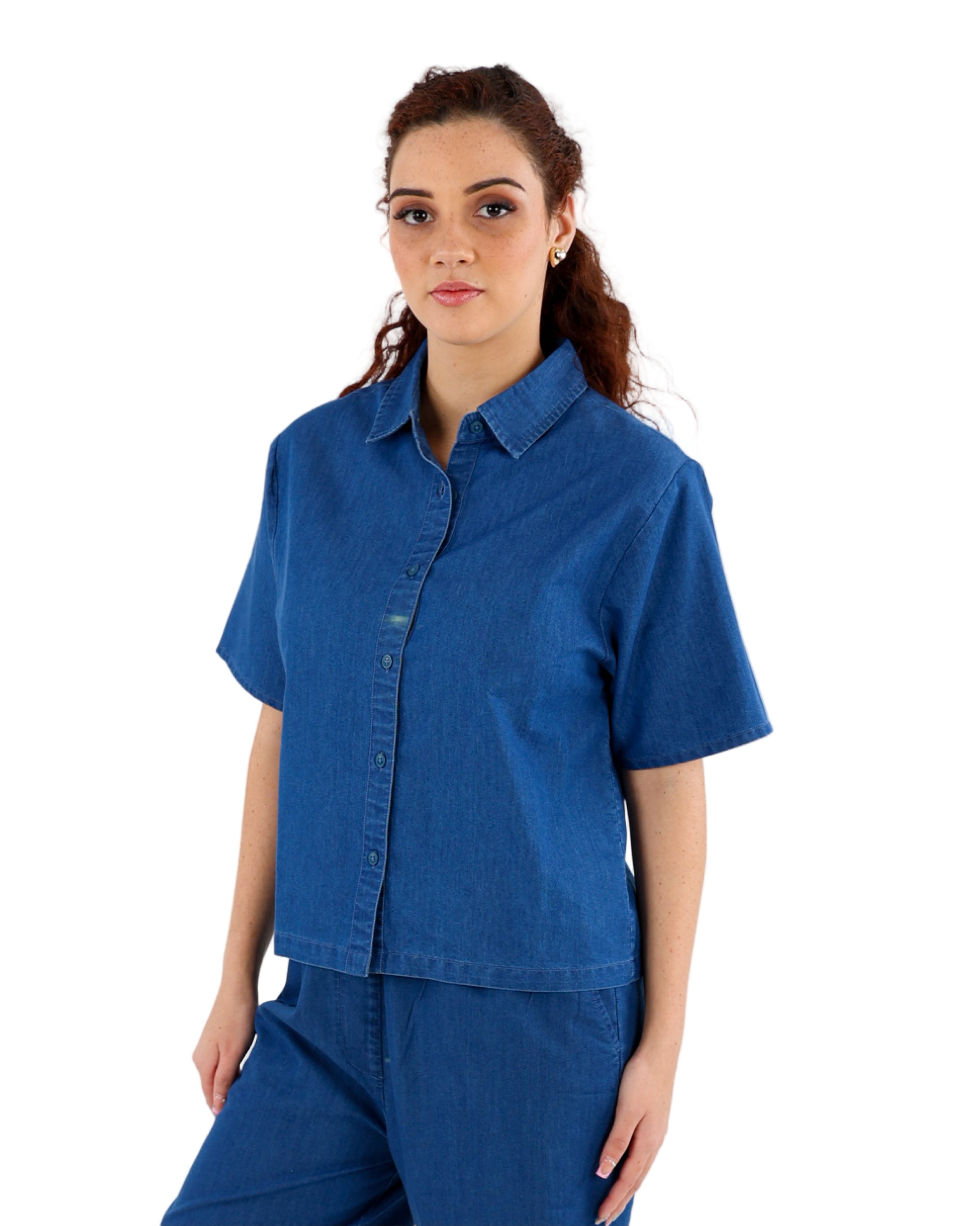 Short Sleeve Denim Blouse