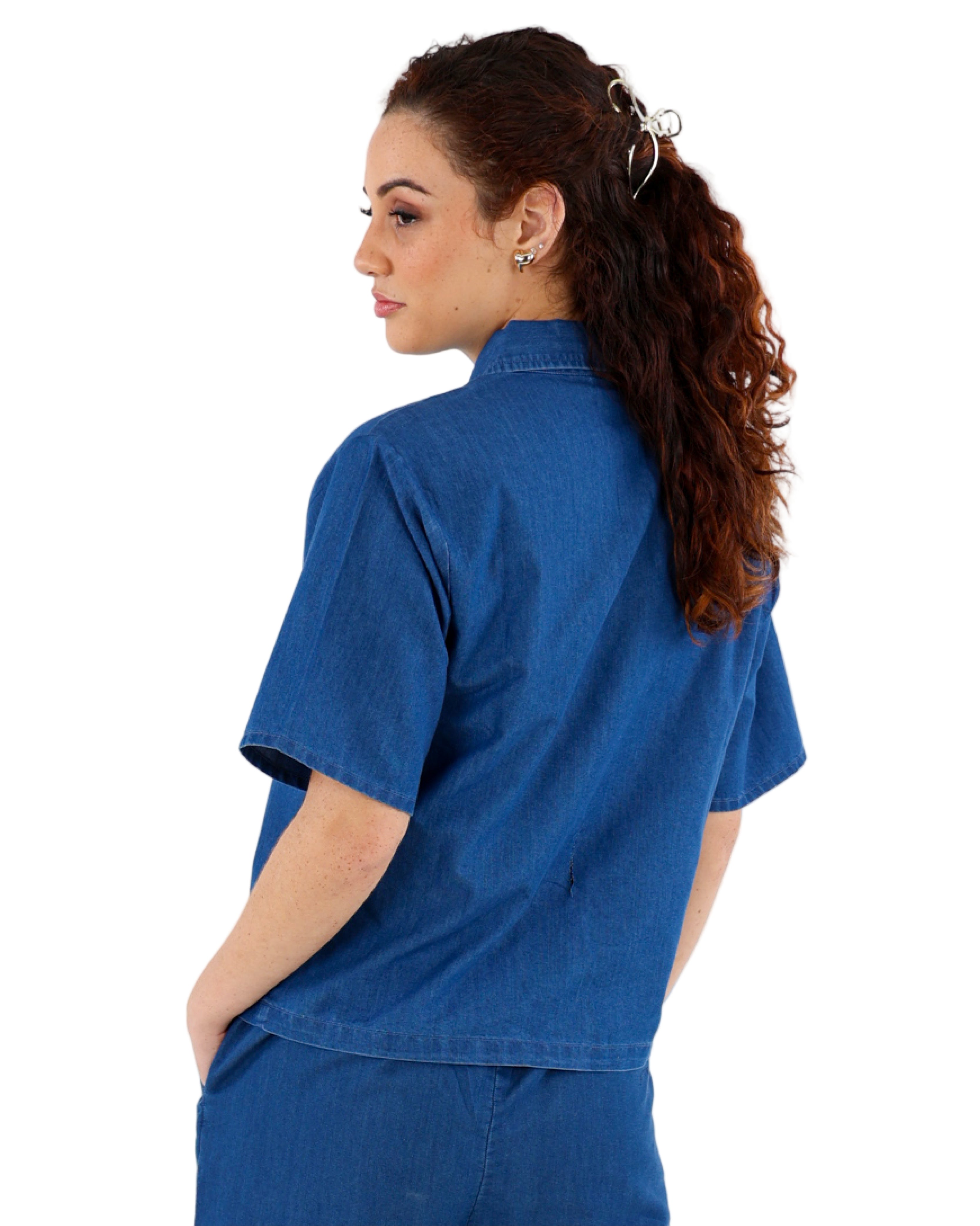 Short Sleeve Denim Blouse