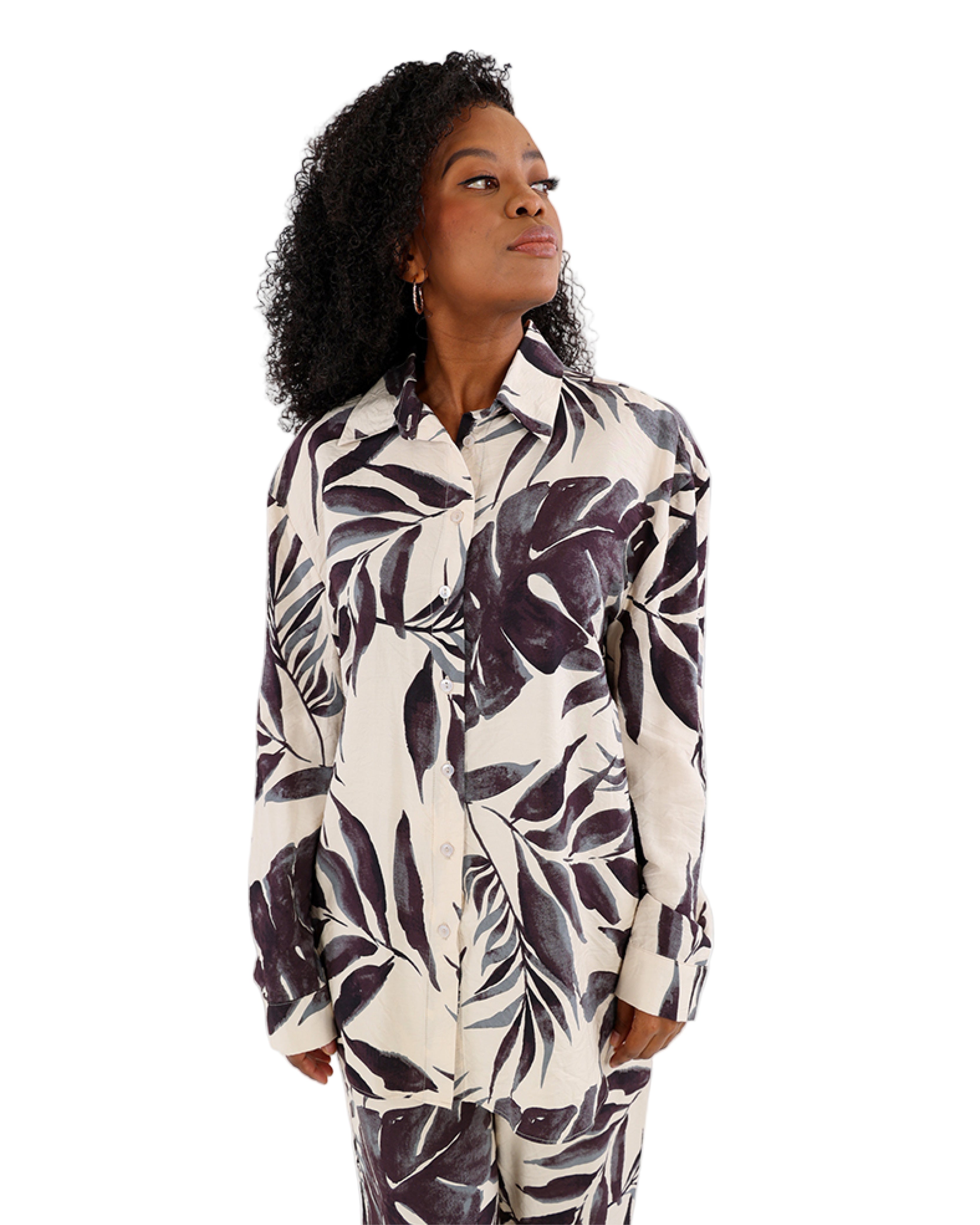 Long Sleeve Leaf Print Shirt