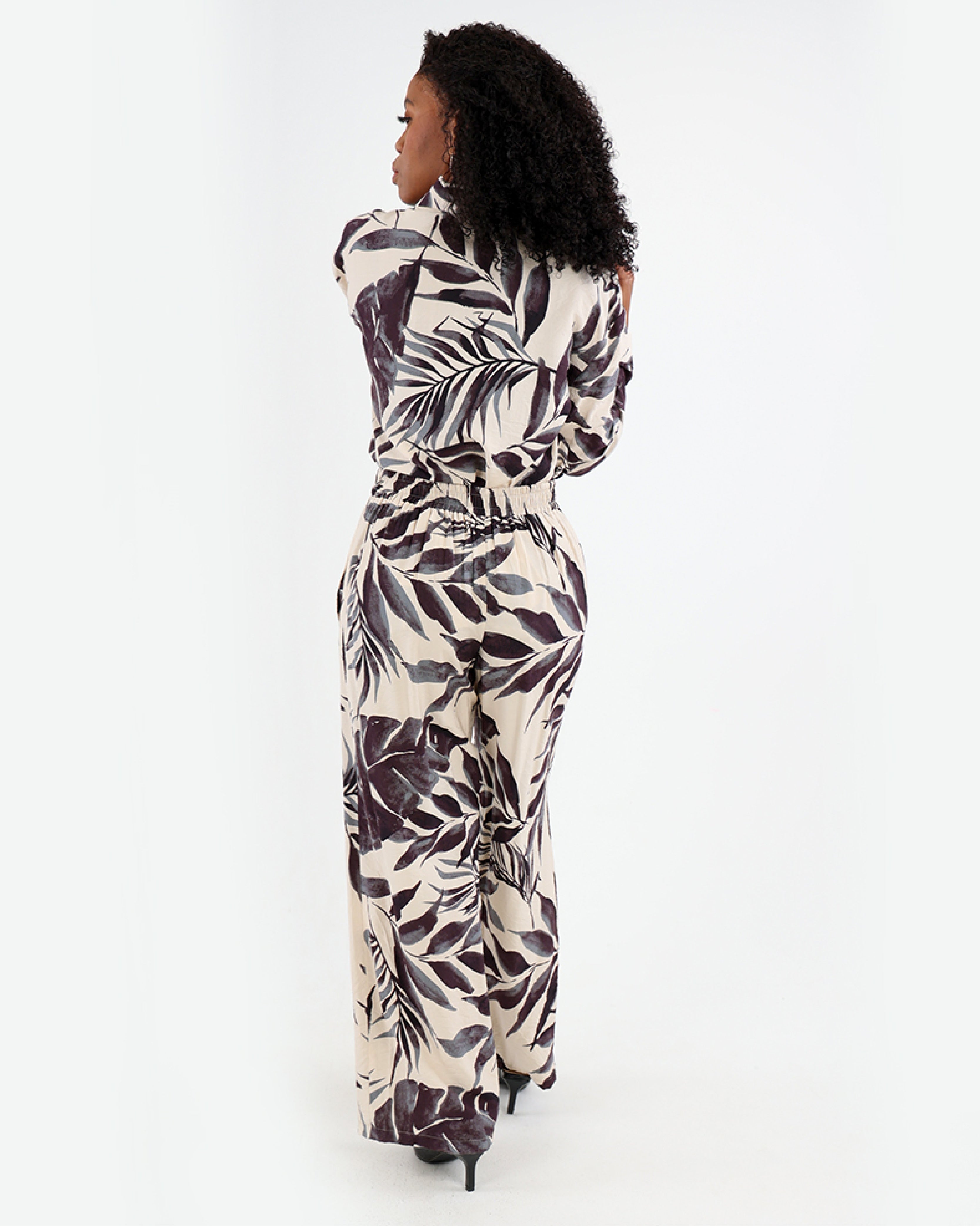Leaf Print Wide Leg Pants