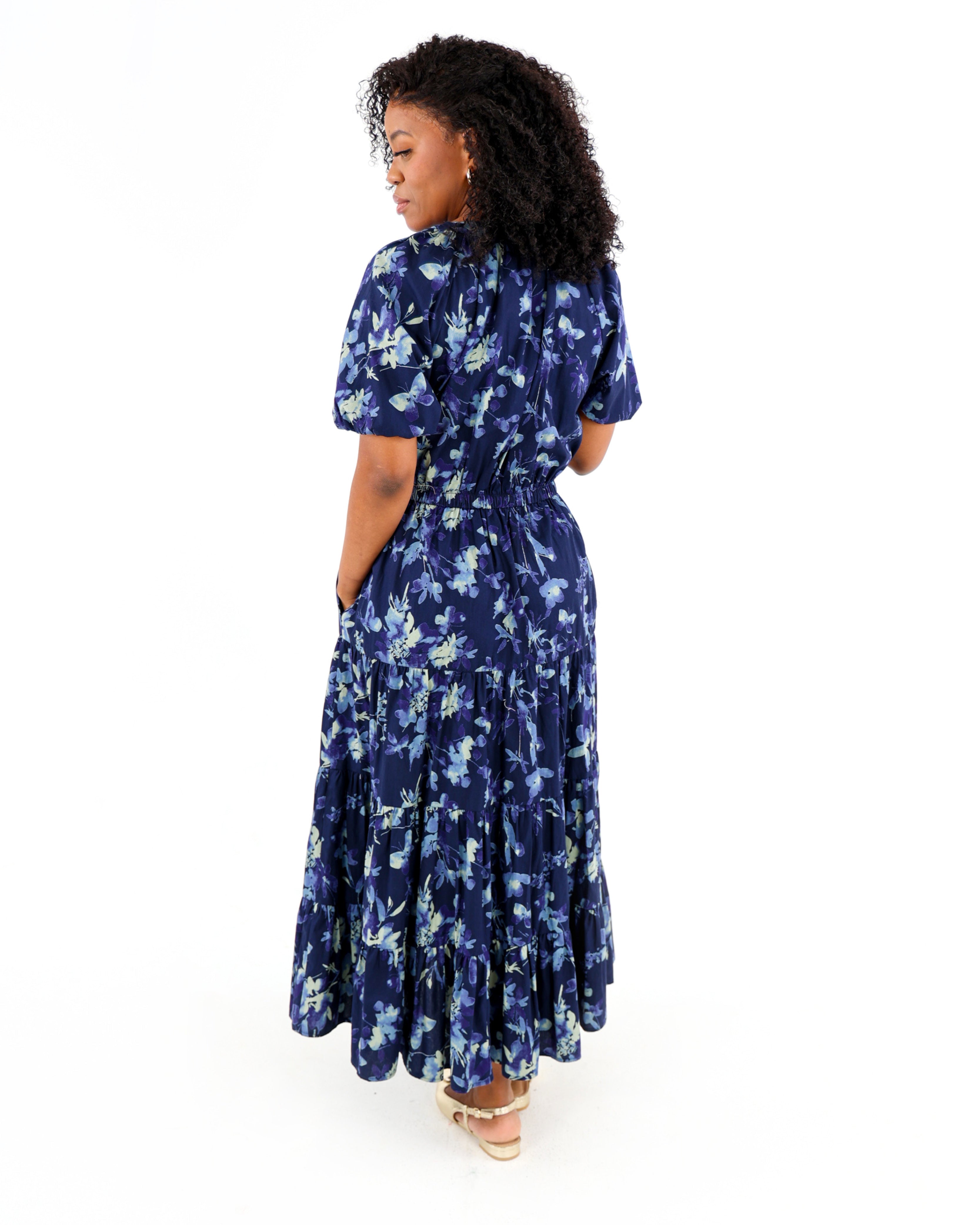 Short Puff Sleeve Floral Tiered Maxi Dress