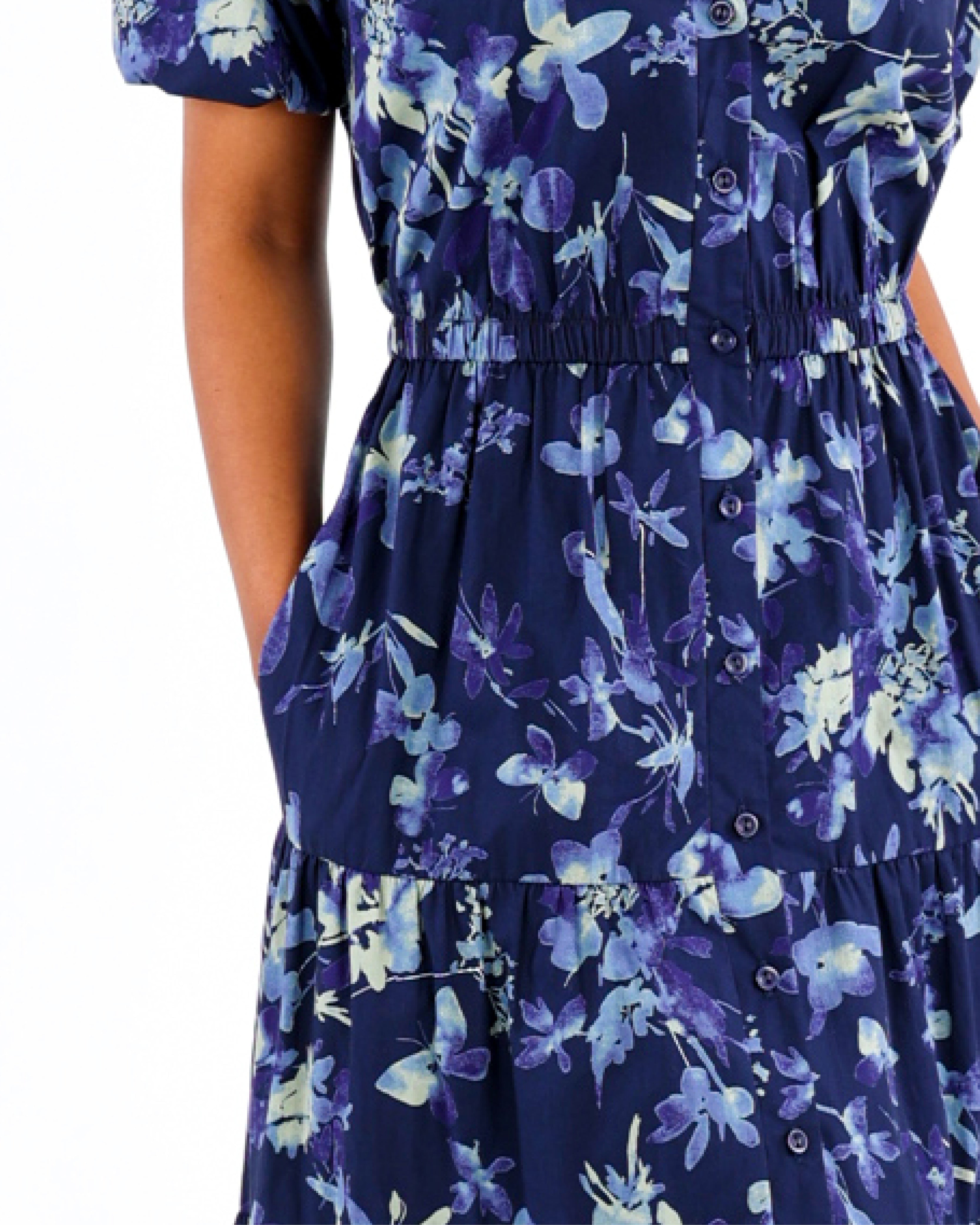 Short Puff Sleeve Floral Tiered Maxi Dress