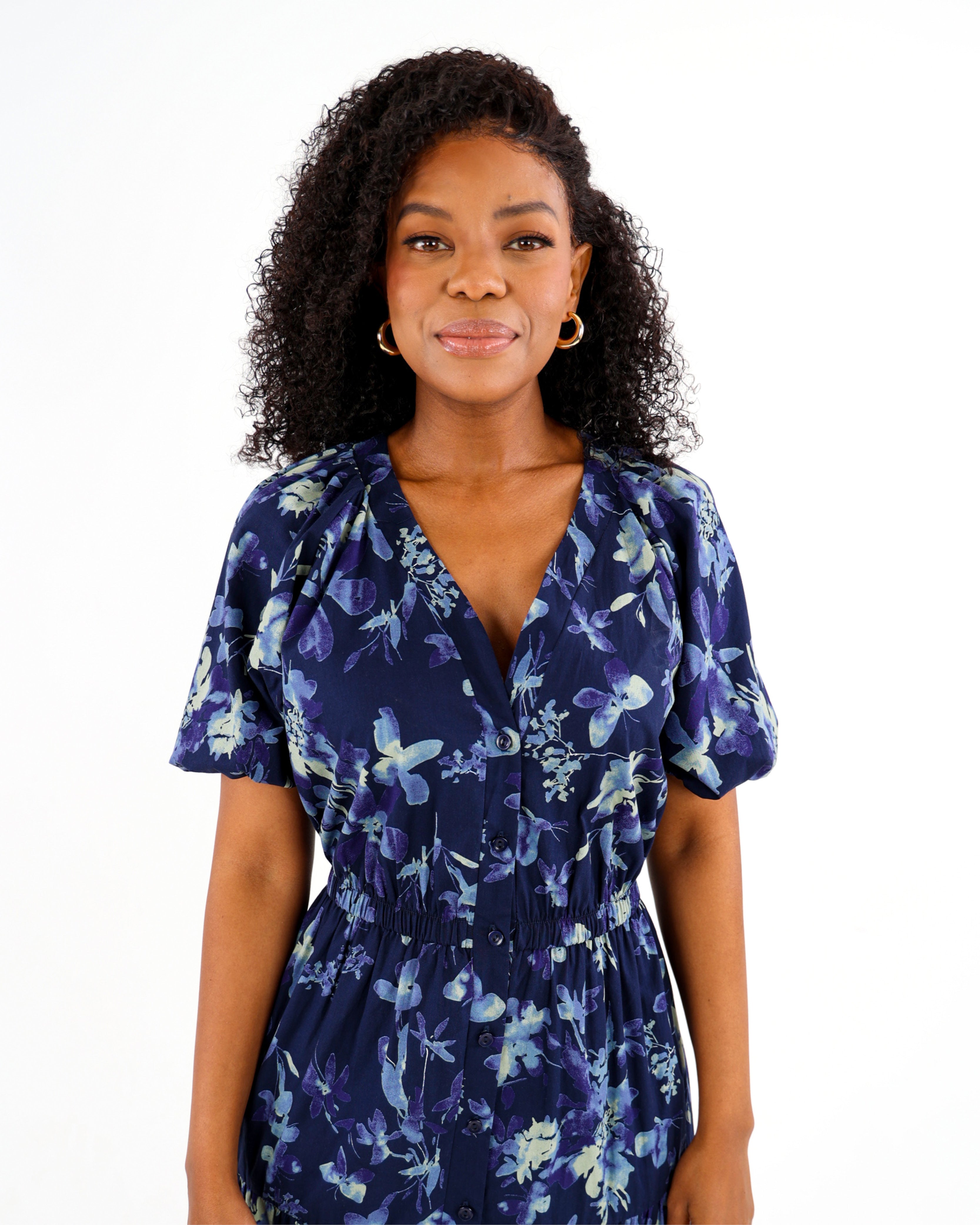 Short Puff Sleeve Floral Tiered Maxi Dress