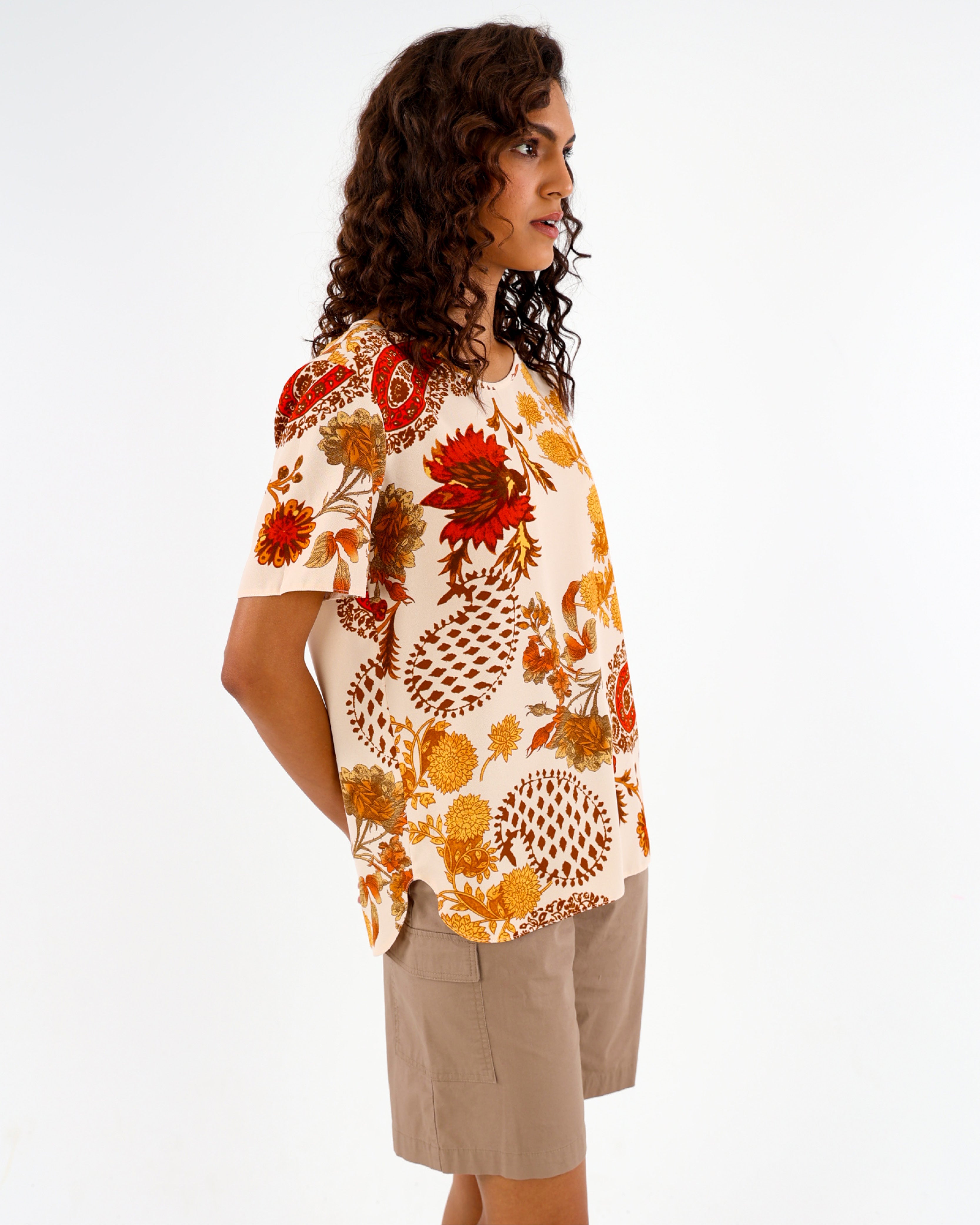 Short Sleeve Floral Print Blouse