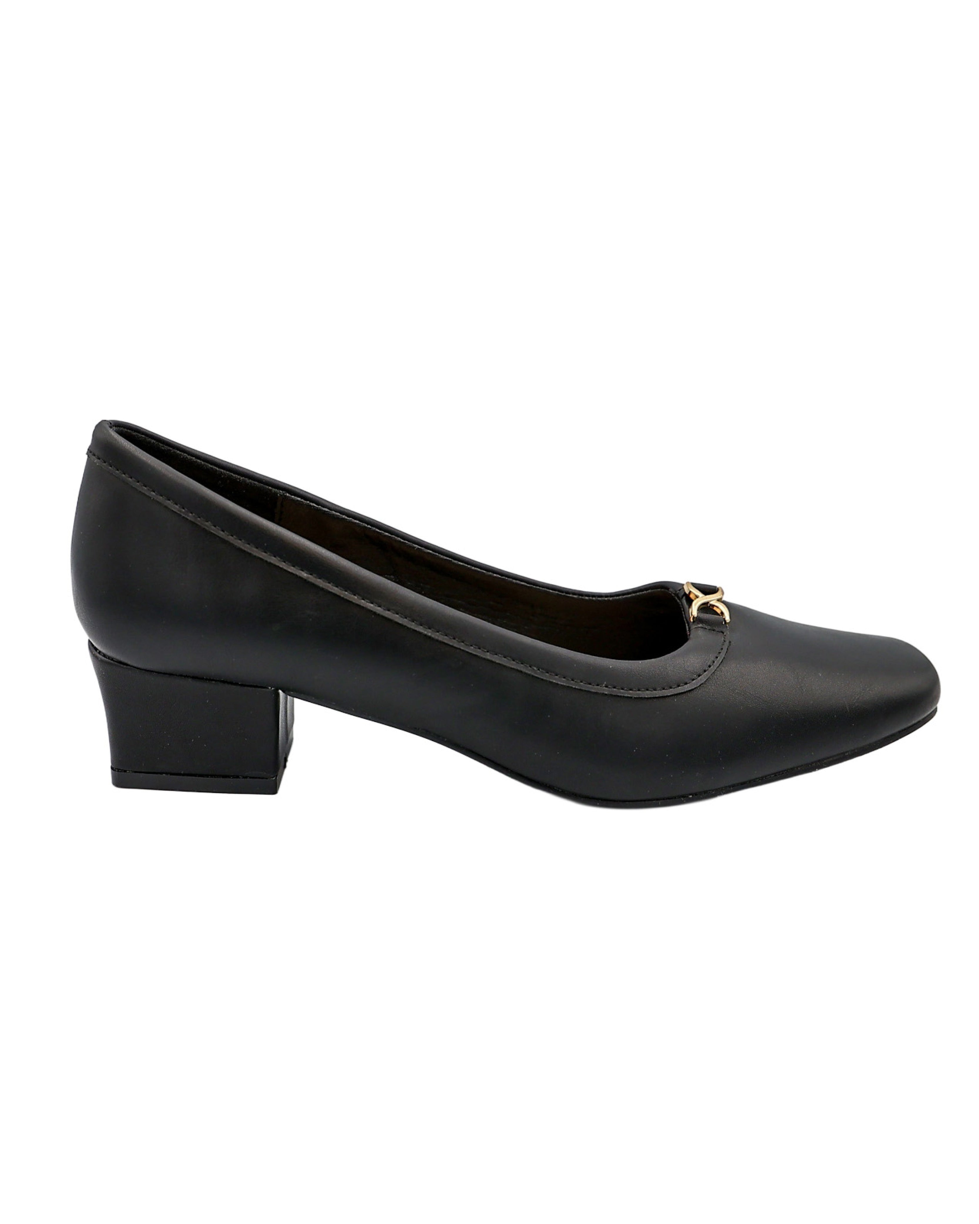 Black PU Embellished Tradition Court Shoes