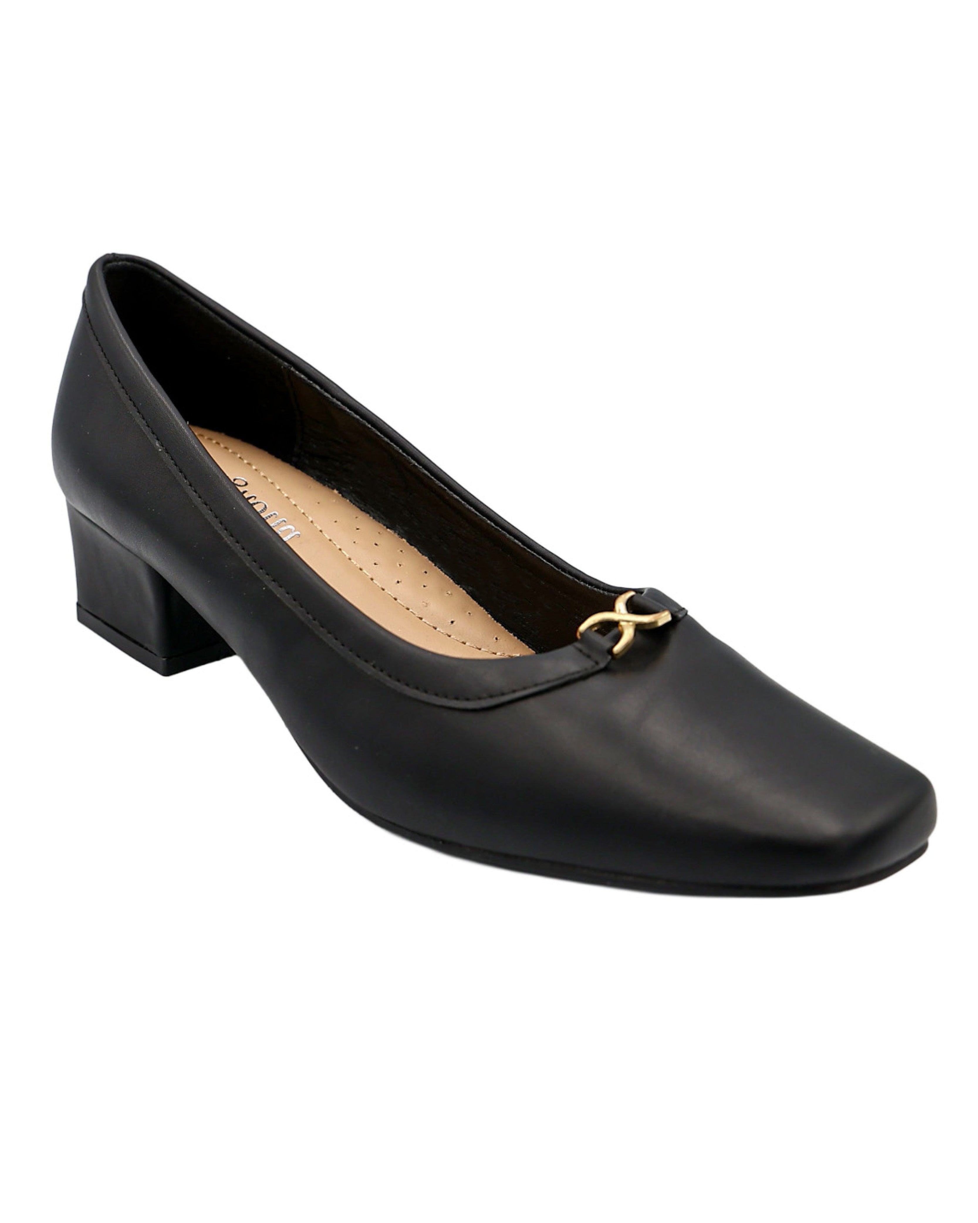 Black PU Embellished Tradition Court Shoes