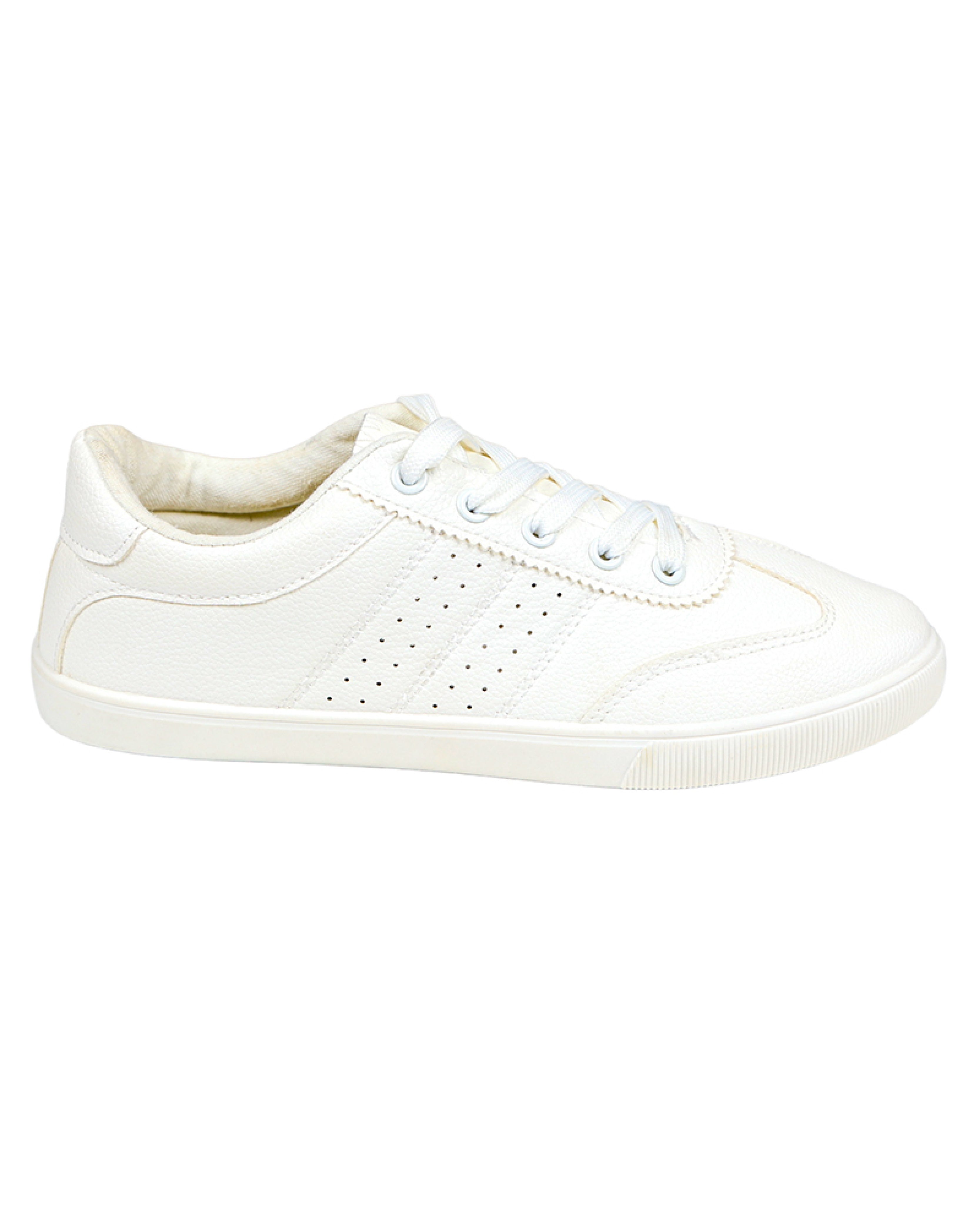 White Basic Lace-Up Sneakers