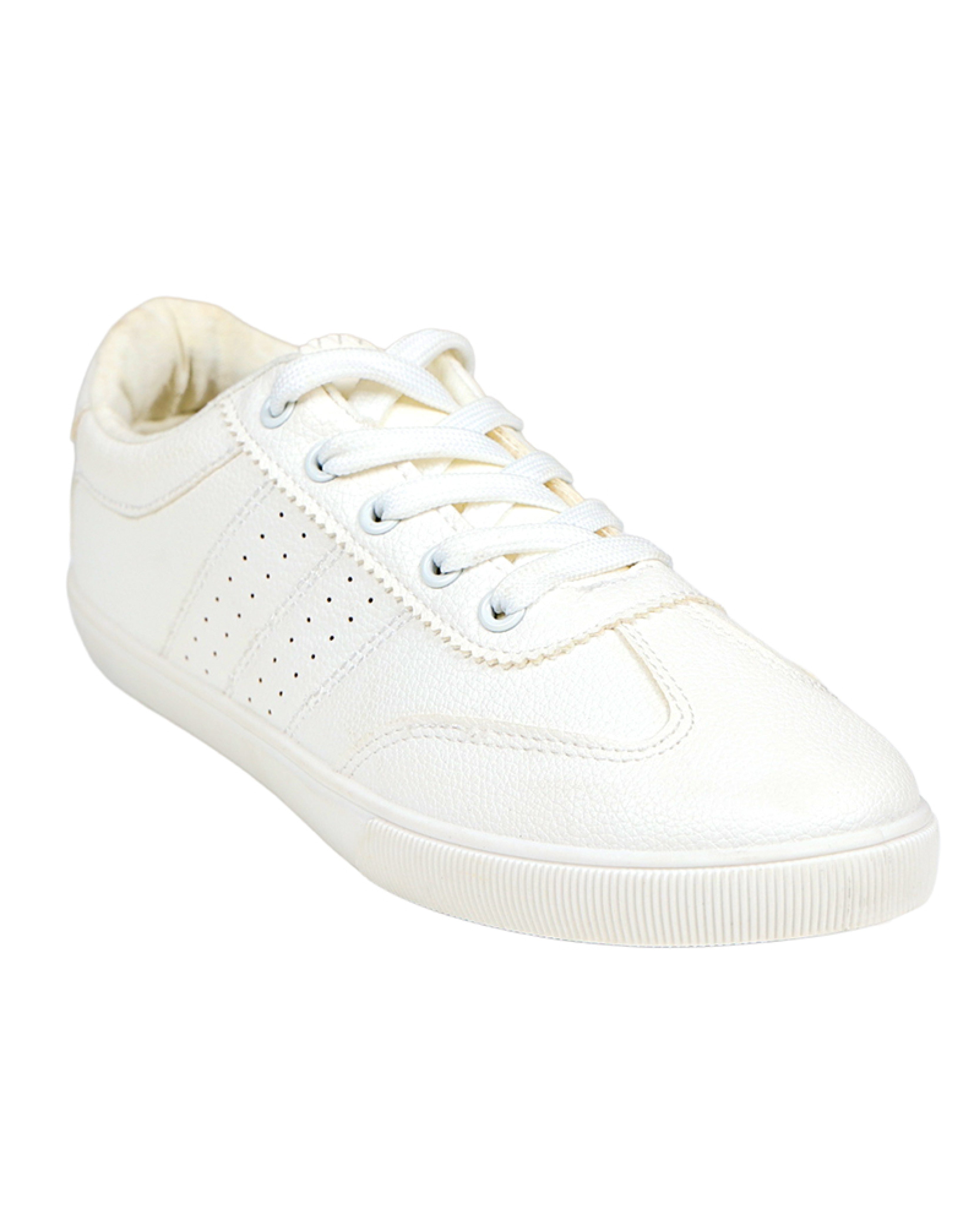 White Basic Lace-Up Sneakers