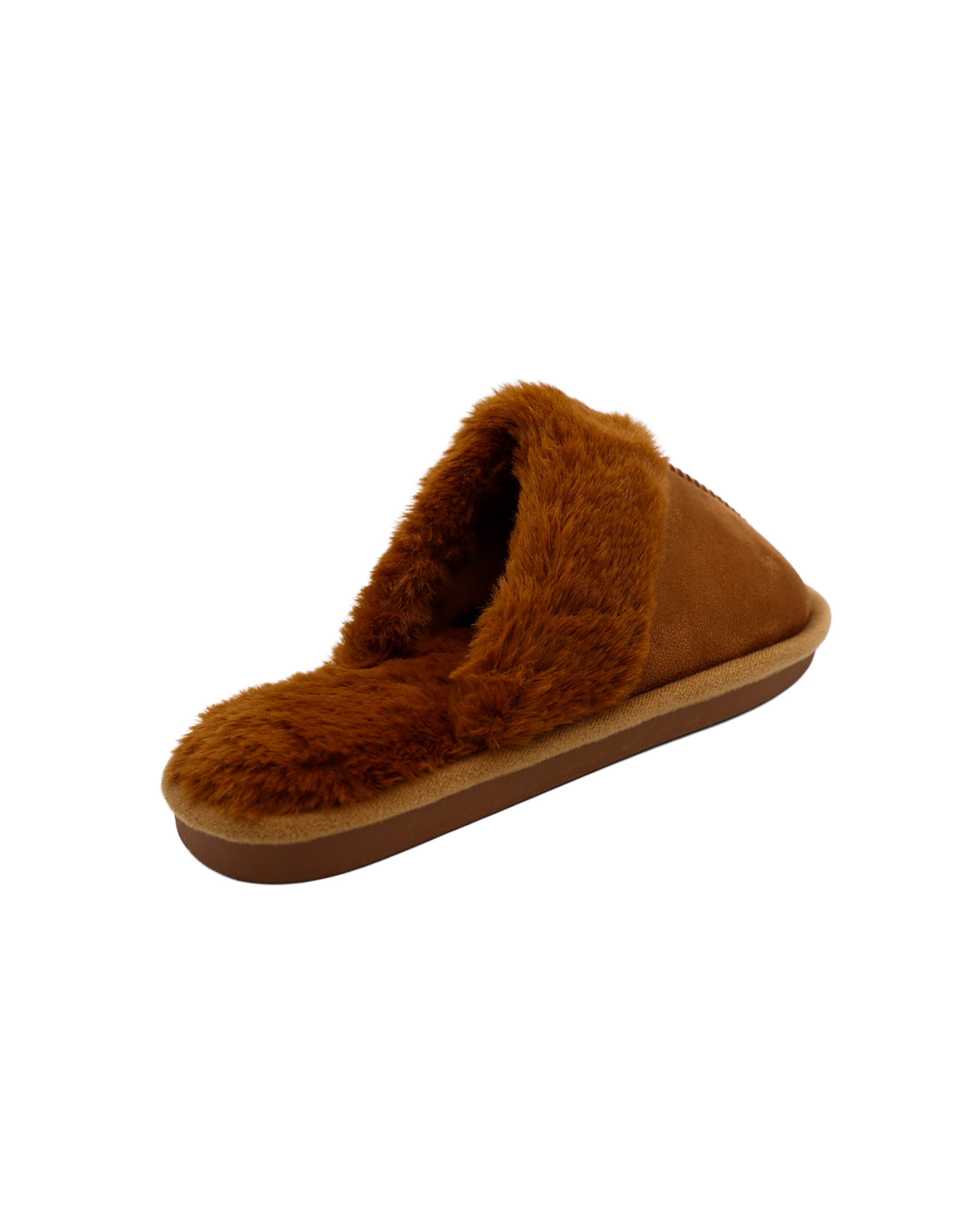 Tan Fur Collar Suede Look Slip-On Slippers