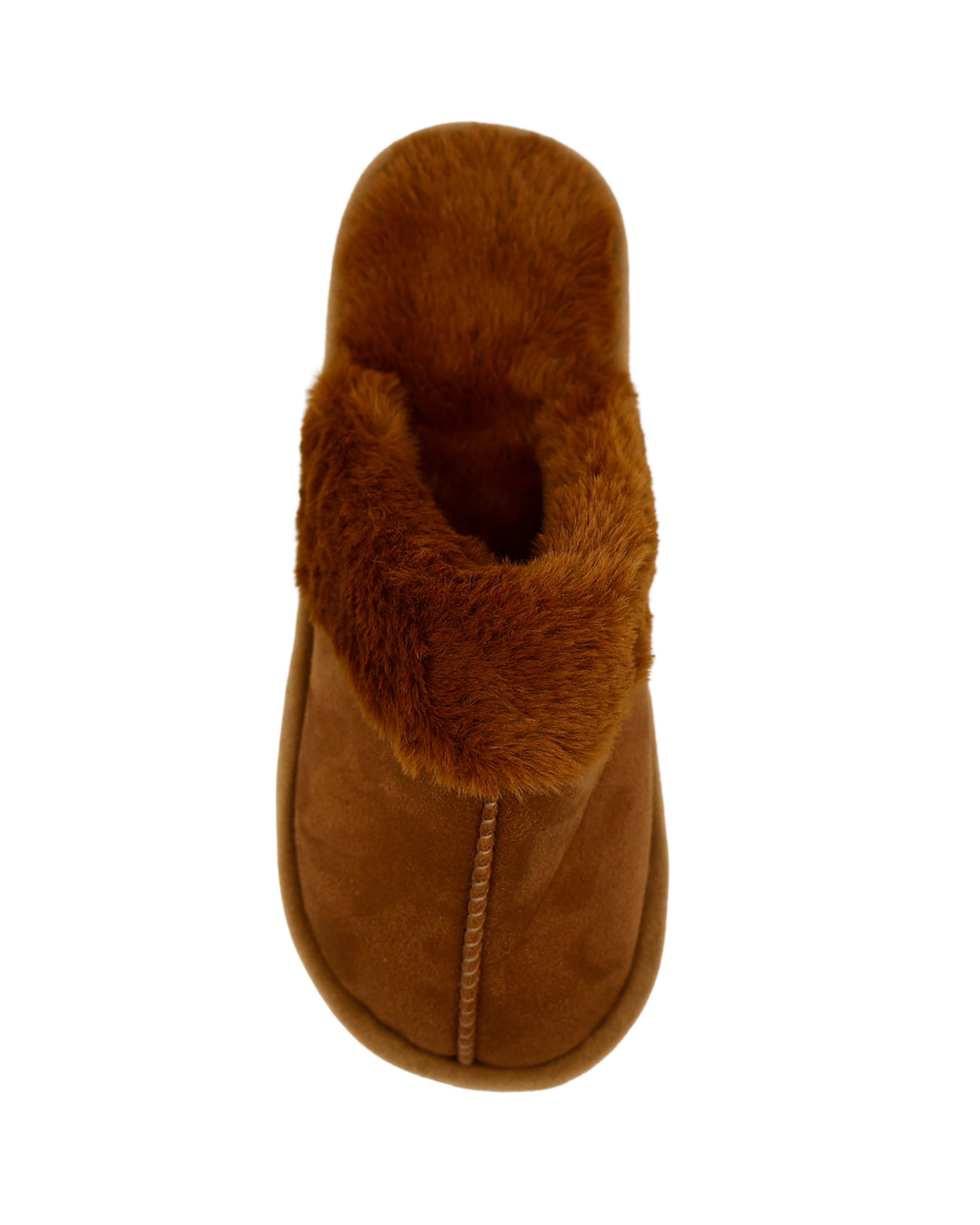 Tan Fur Collar Suede Look Slip-On Slippers