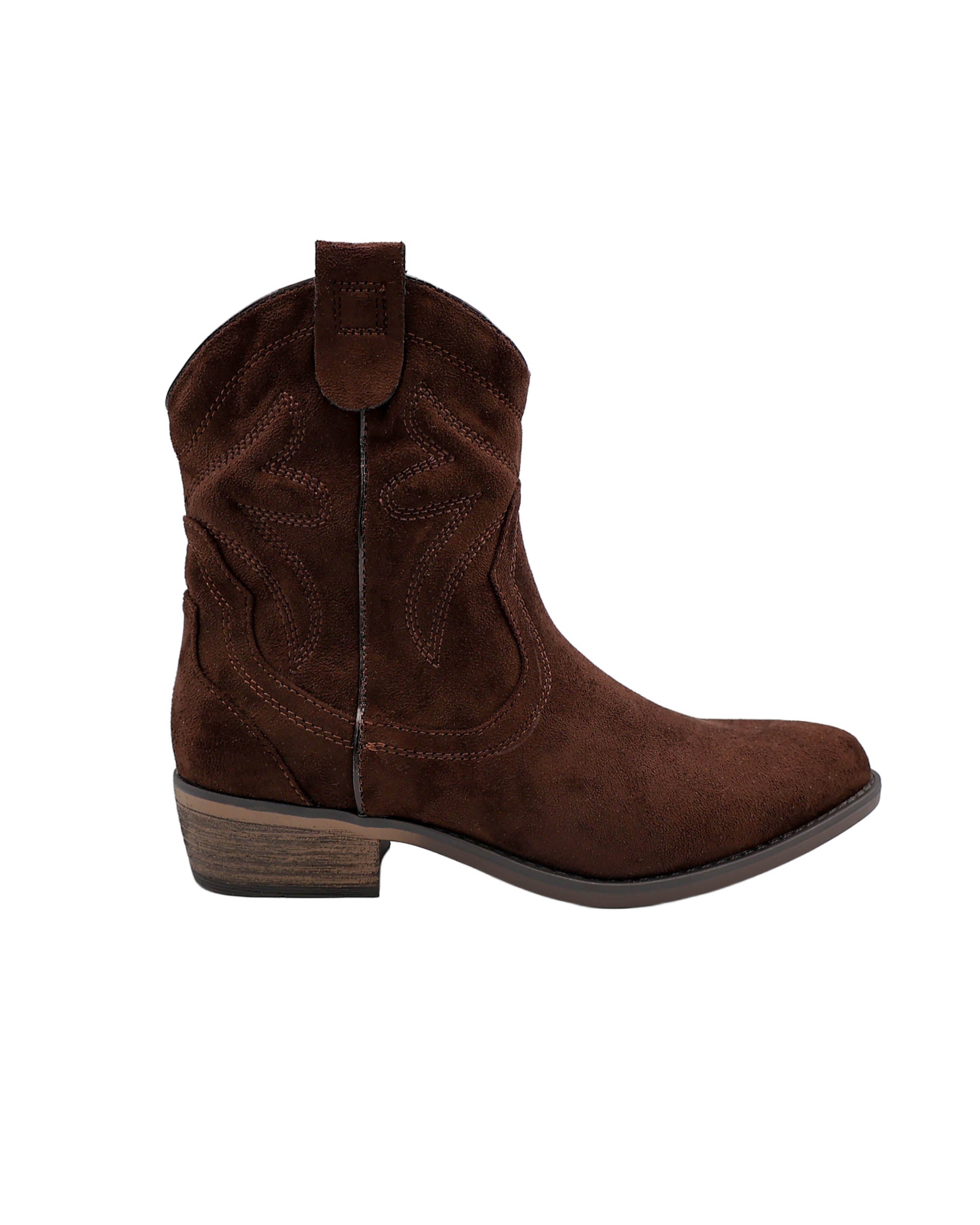 Chocolate Suede Look Cowboy Boots