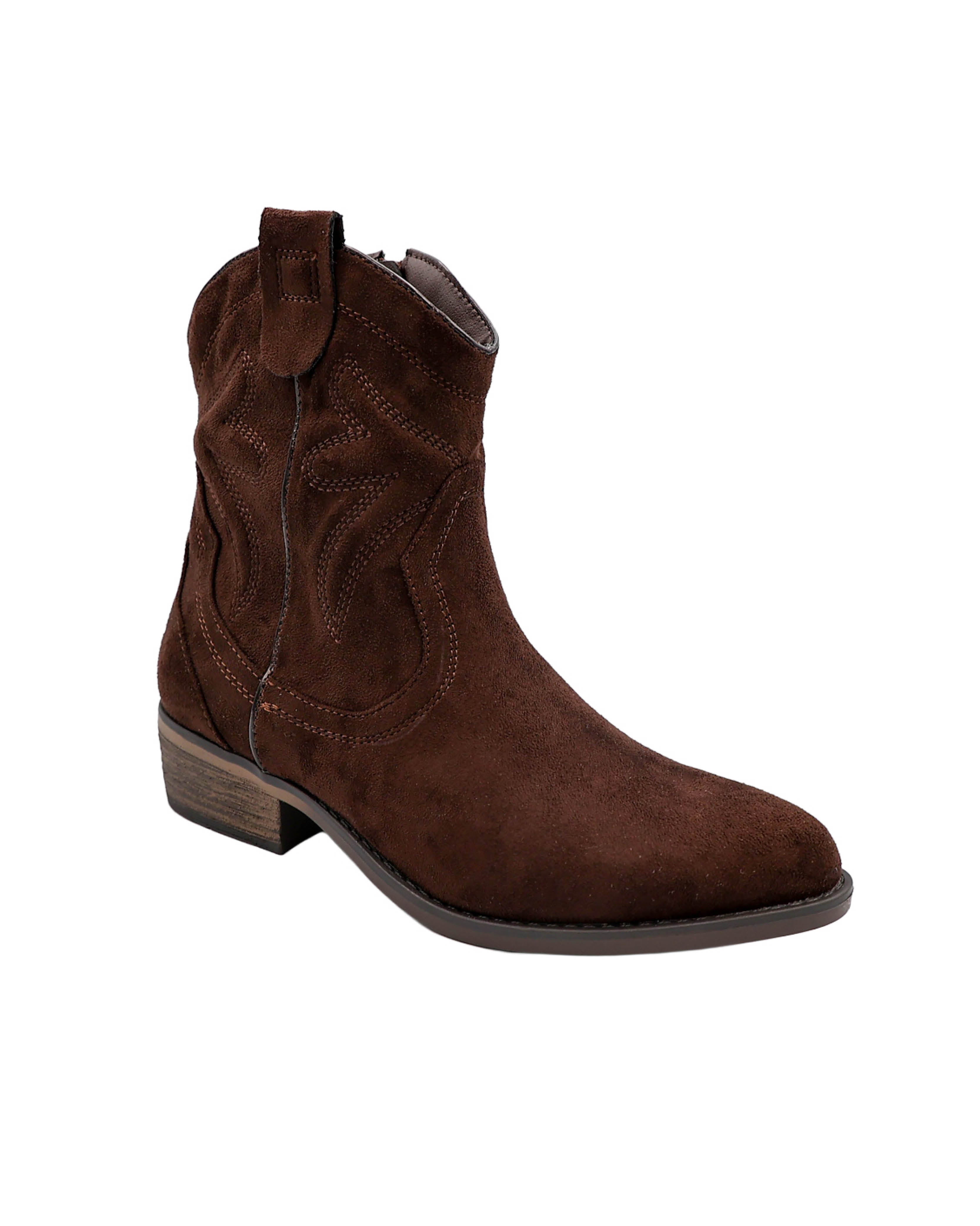 Chocolate Suede Look Cowboy Boots