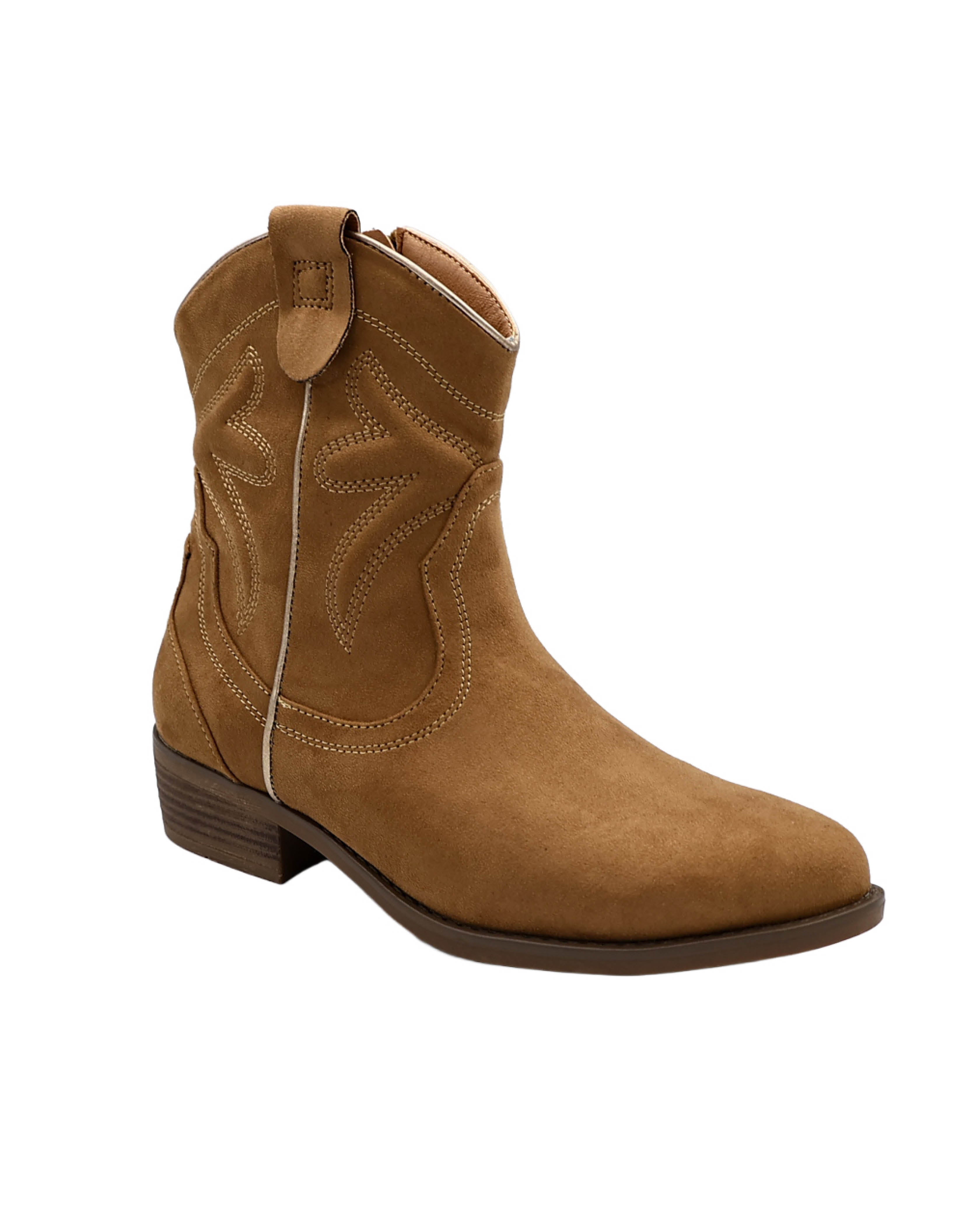 Beige Suede Look Cowboy Boots