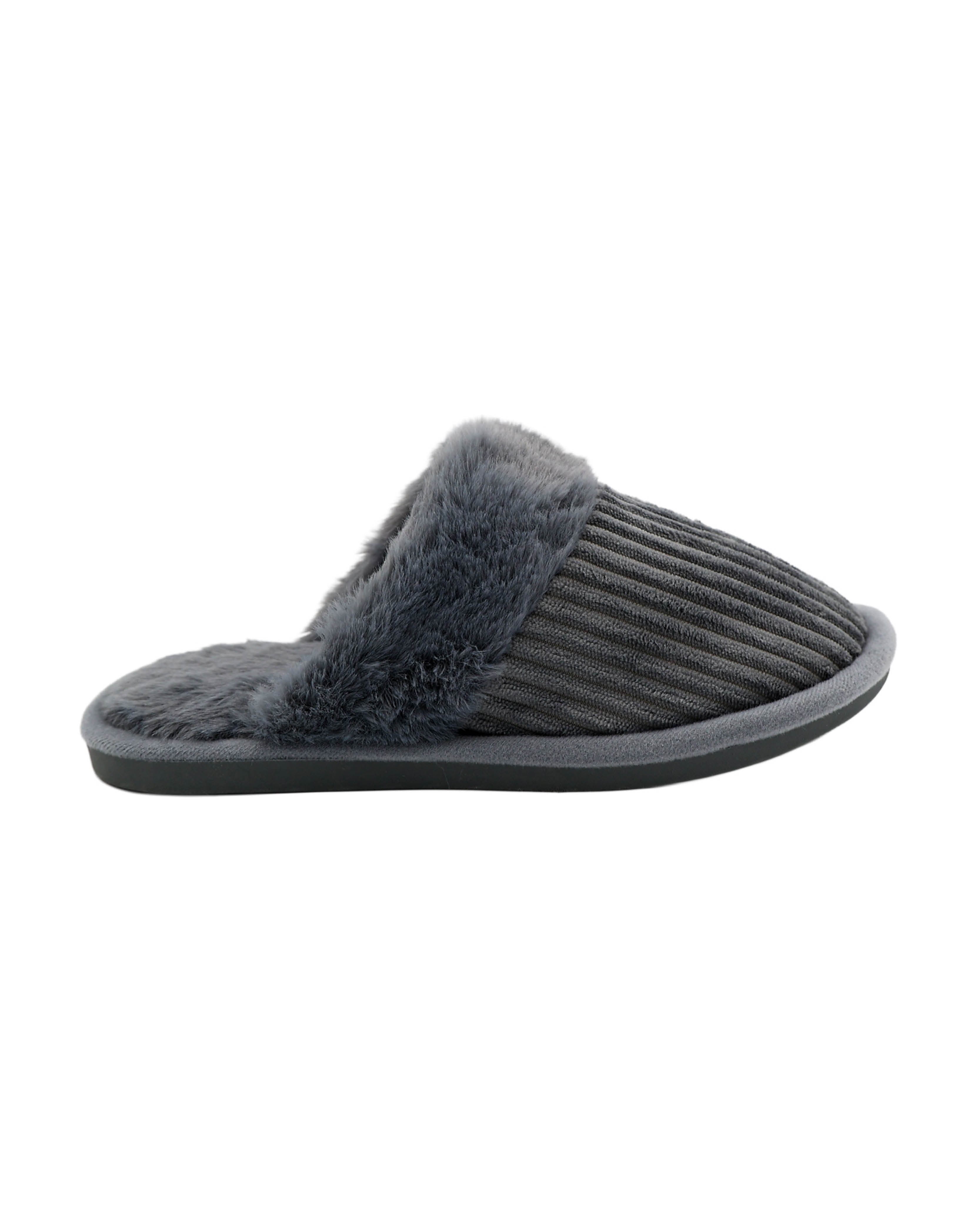 Blue Fur Collar Ribbed Slipper