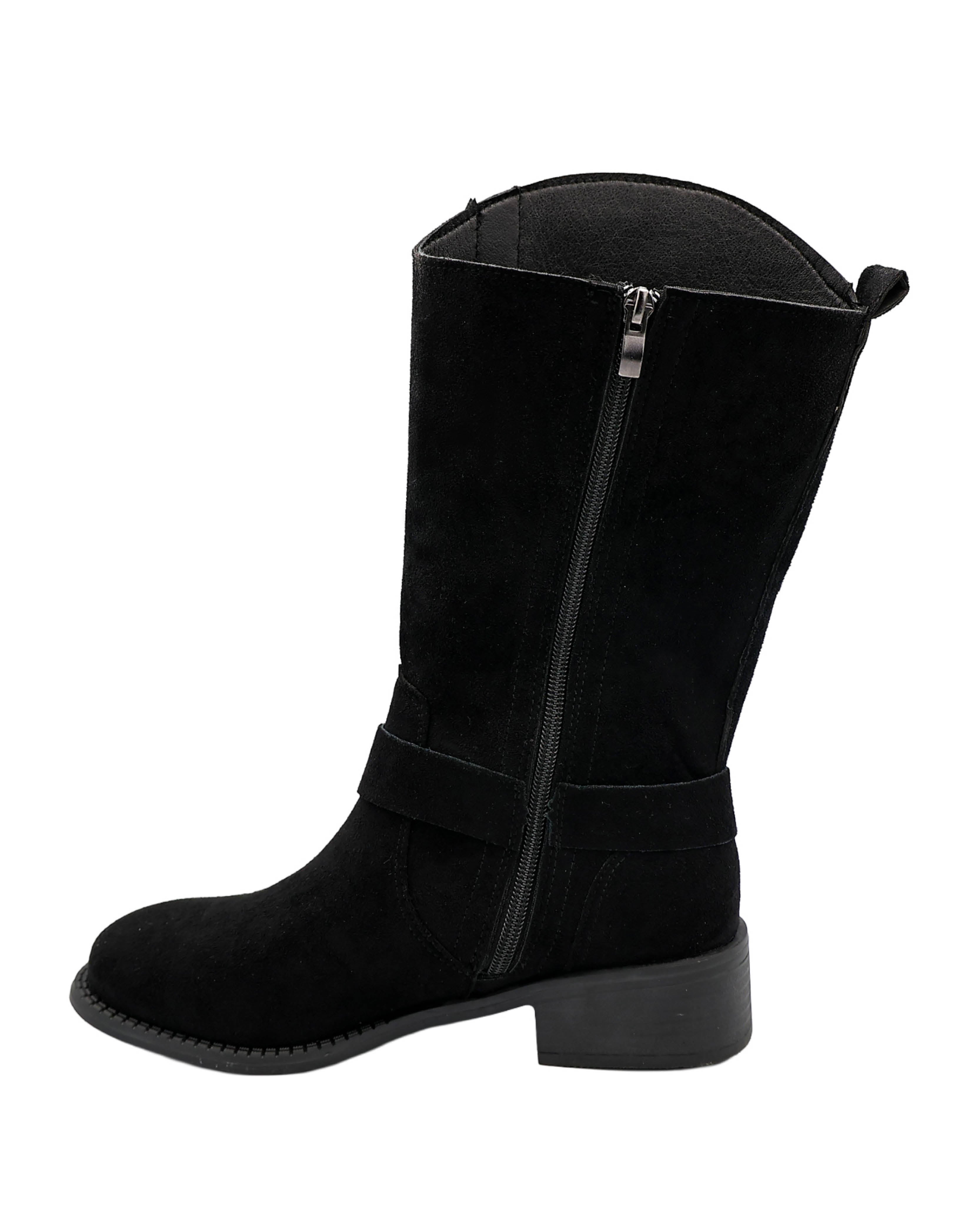 Suede Look Mid Calf Biker Boot