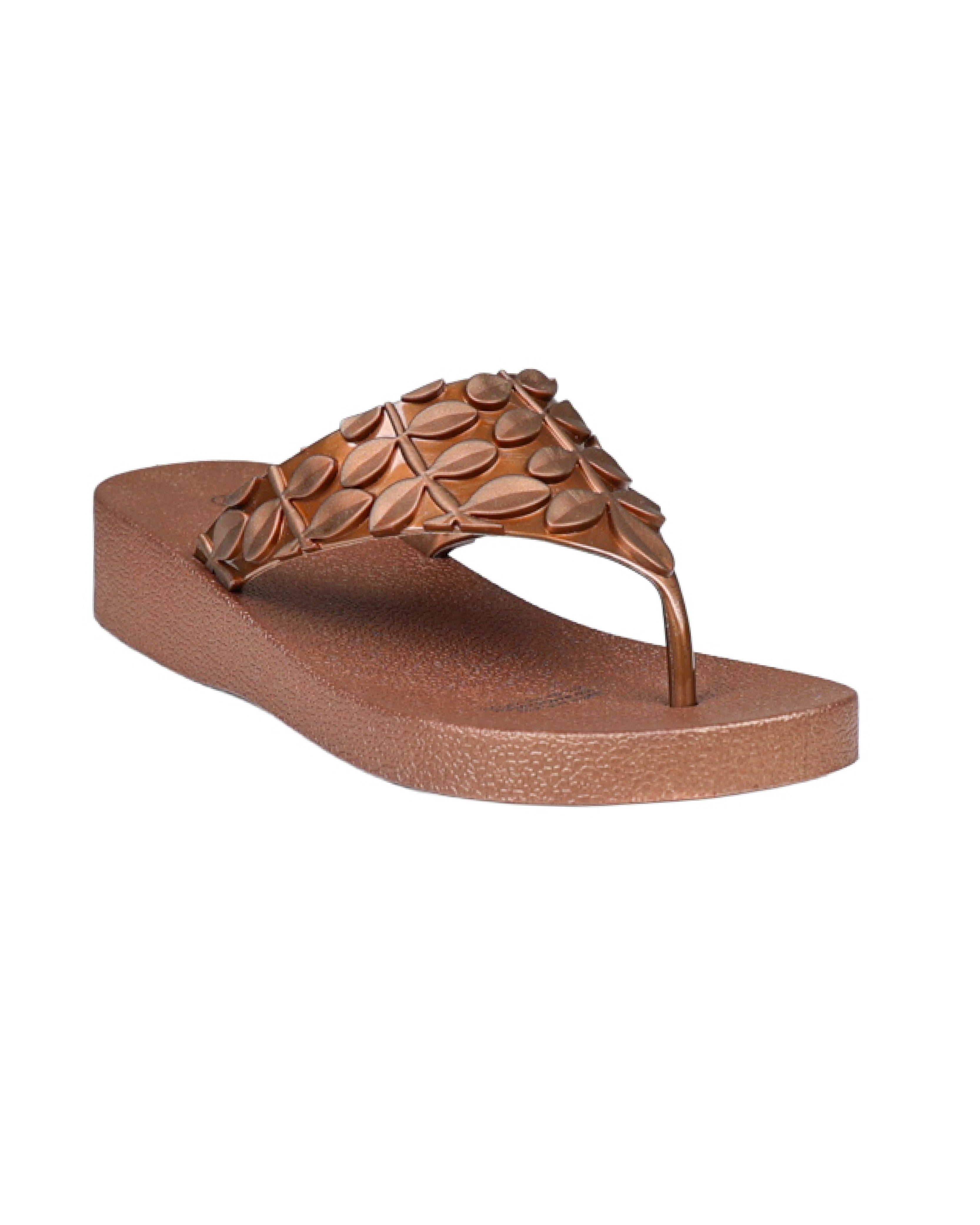 Leaf Embossed Jelly Wedge Sandals