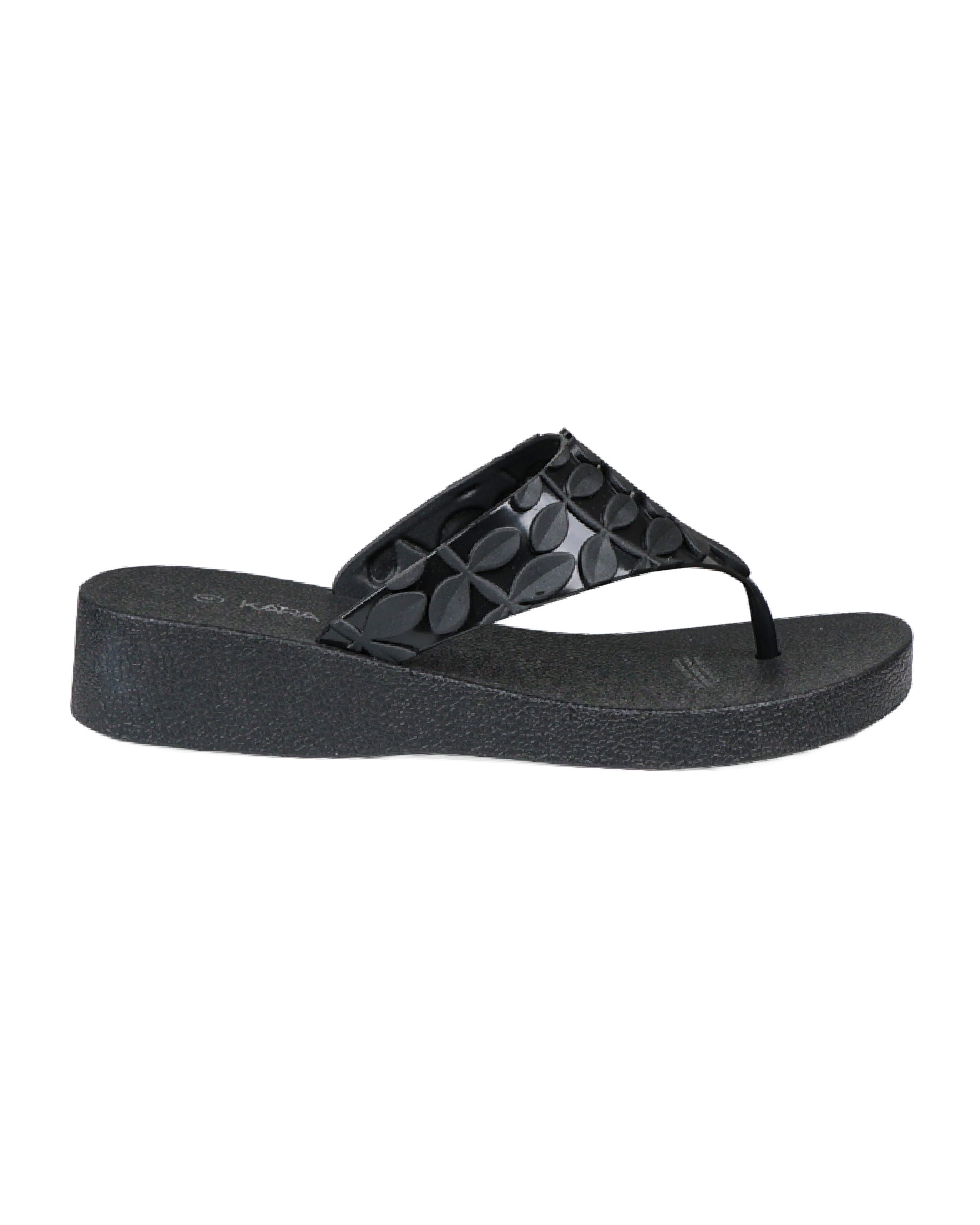 Leaf Embossed Wedge Sandals