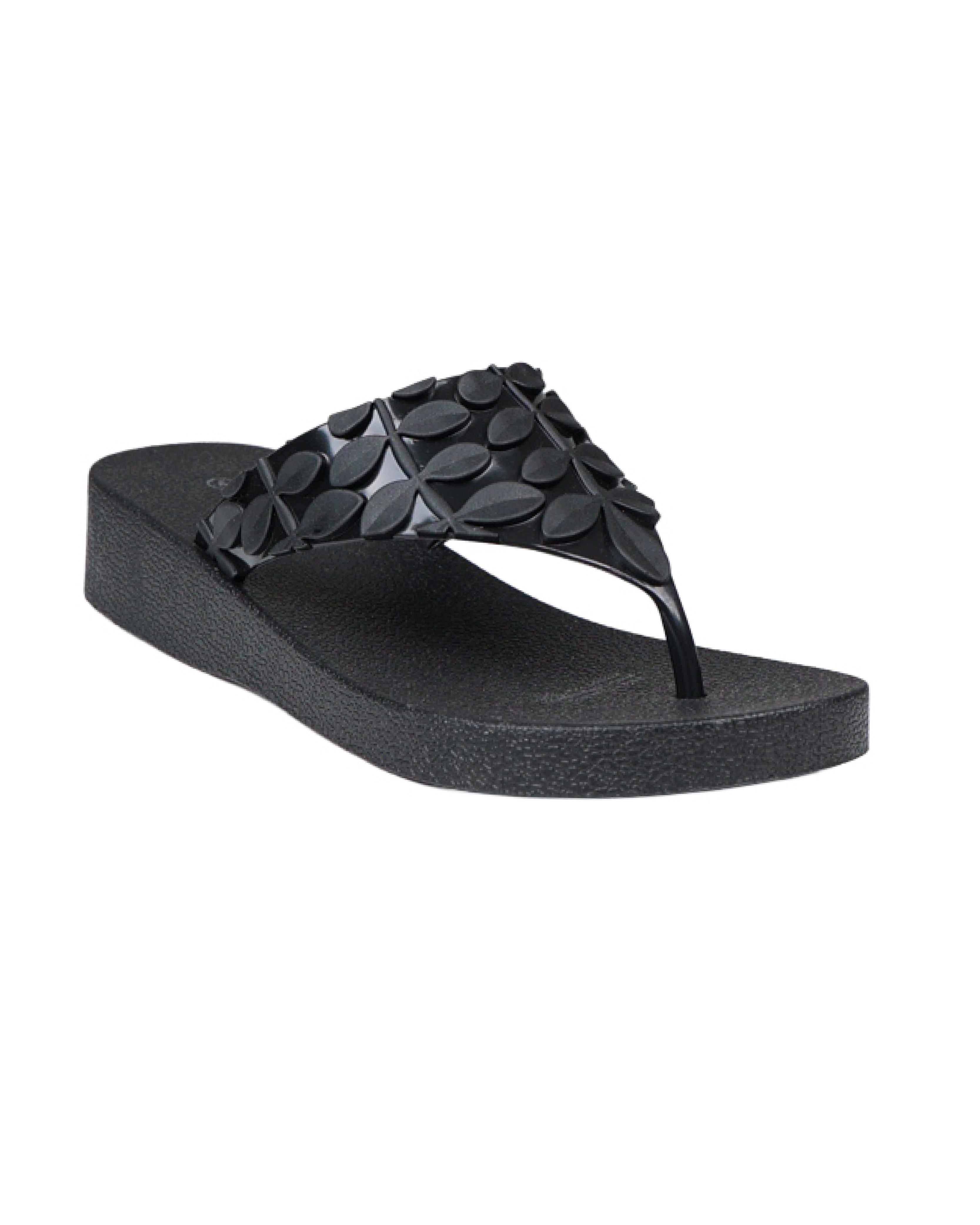Leaf Embossed Wedge Sandals