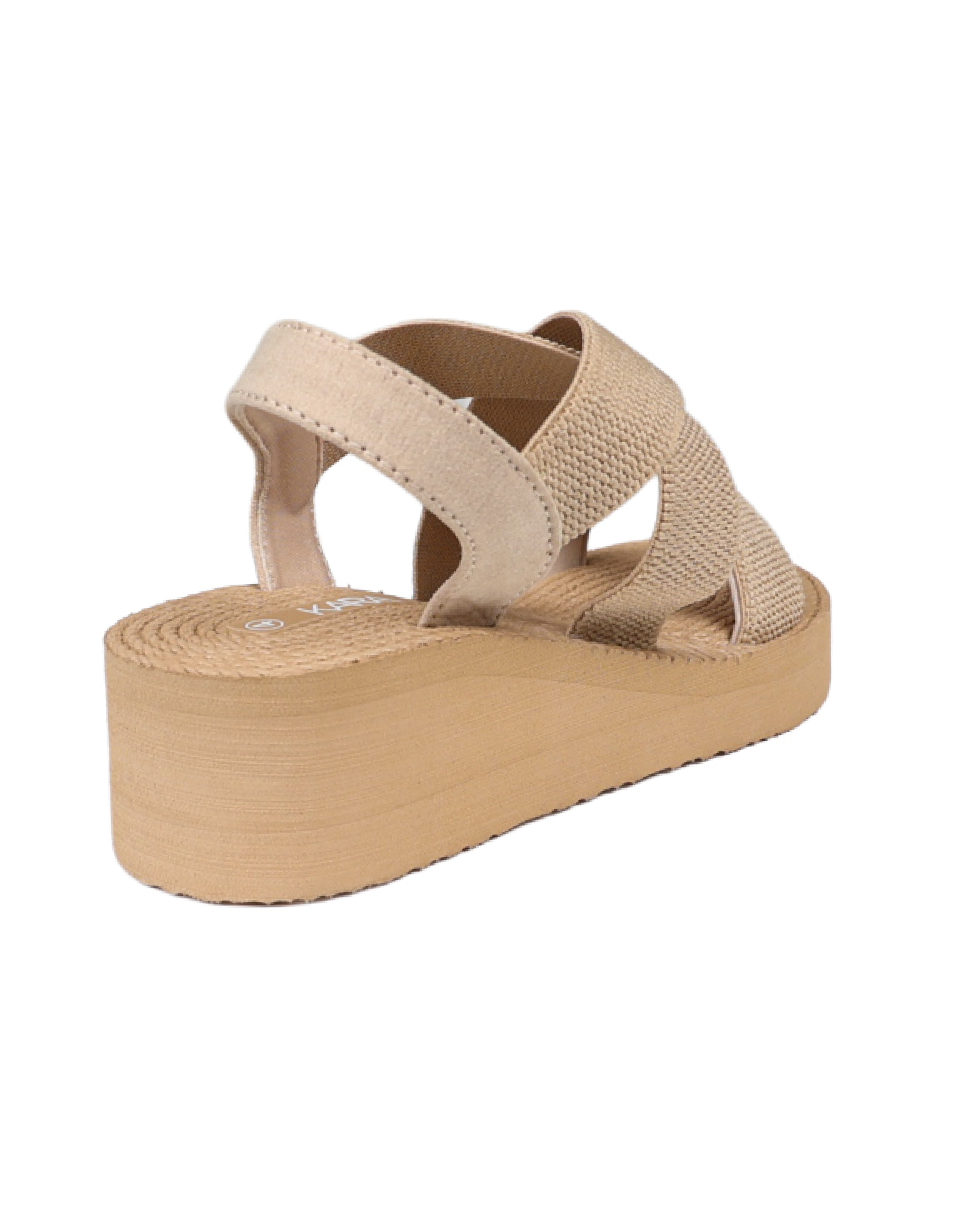 Taupe Elastic Crossover Wedge Sandals