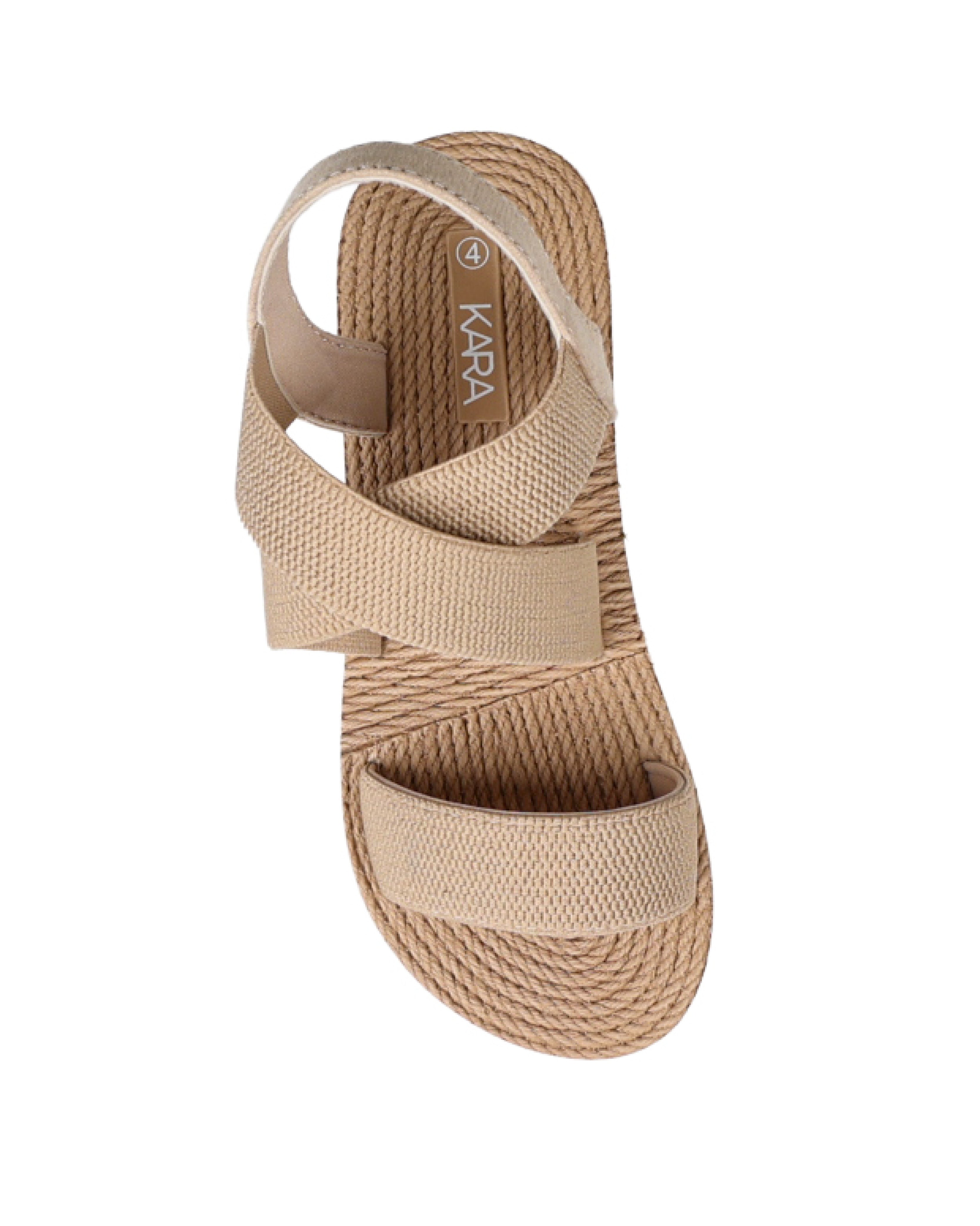 Taupe Elastic Crossover Wedge Sandals