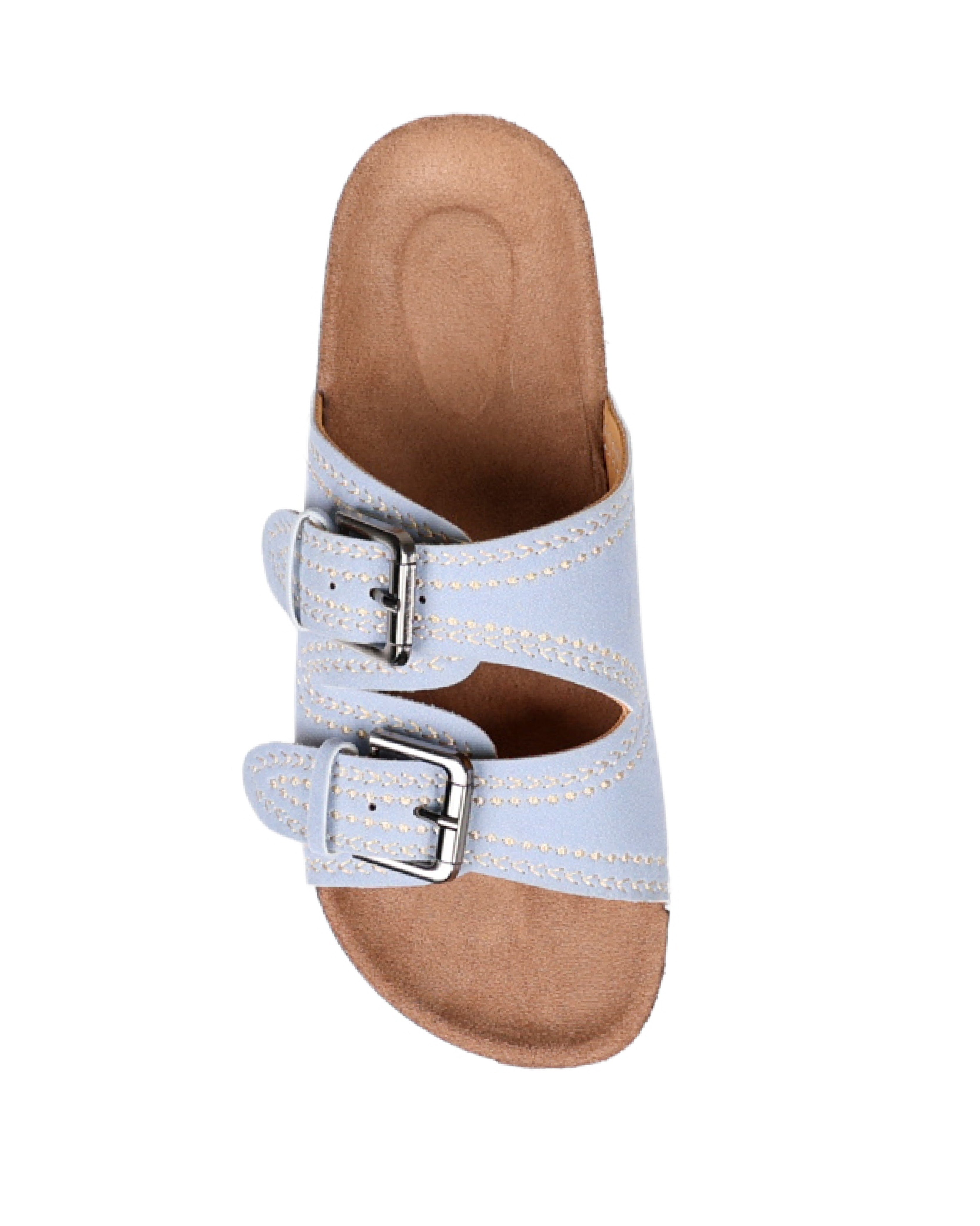 Blue Double Buckle Stitch Detail Slip-on Sandal