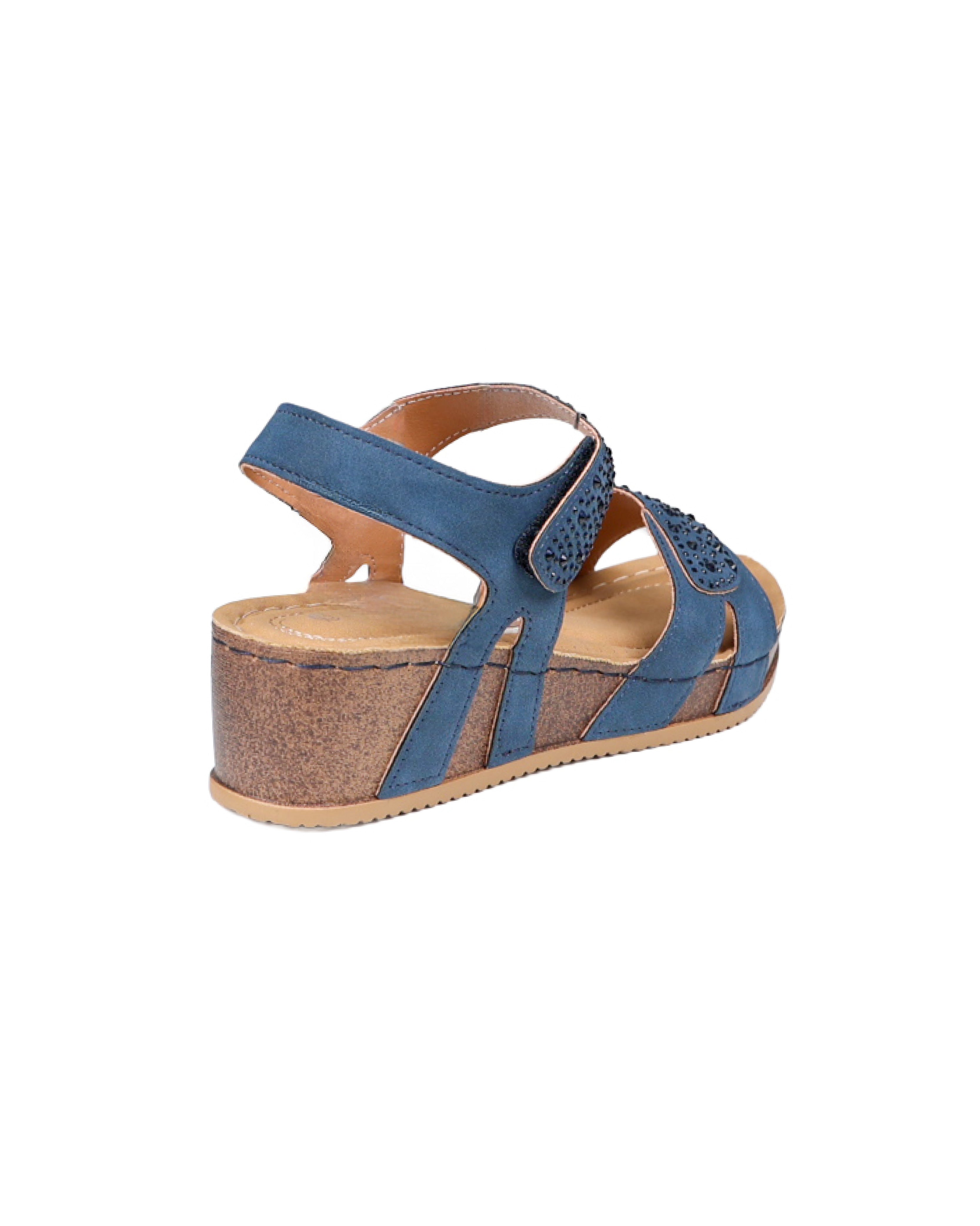 Blue Diamante Embellished Wedge Sandals
