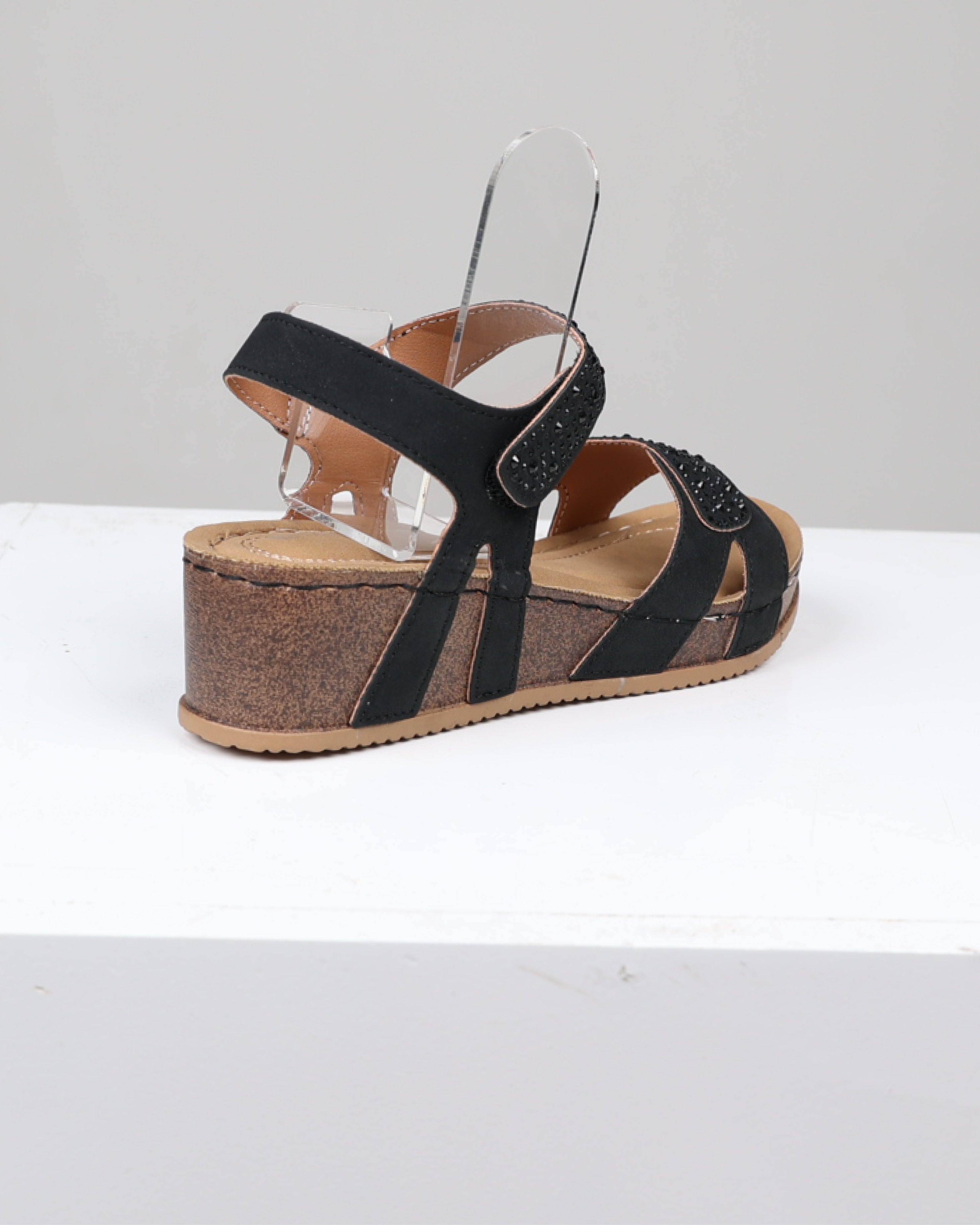 Black Diamante Embellished Wedge Sandals