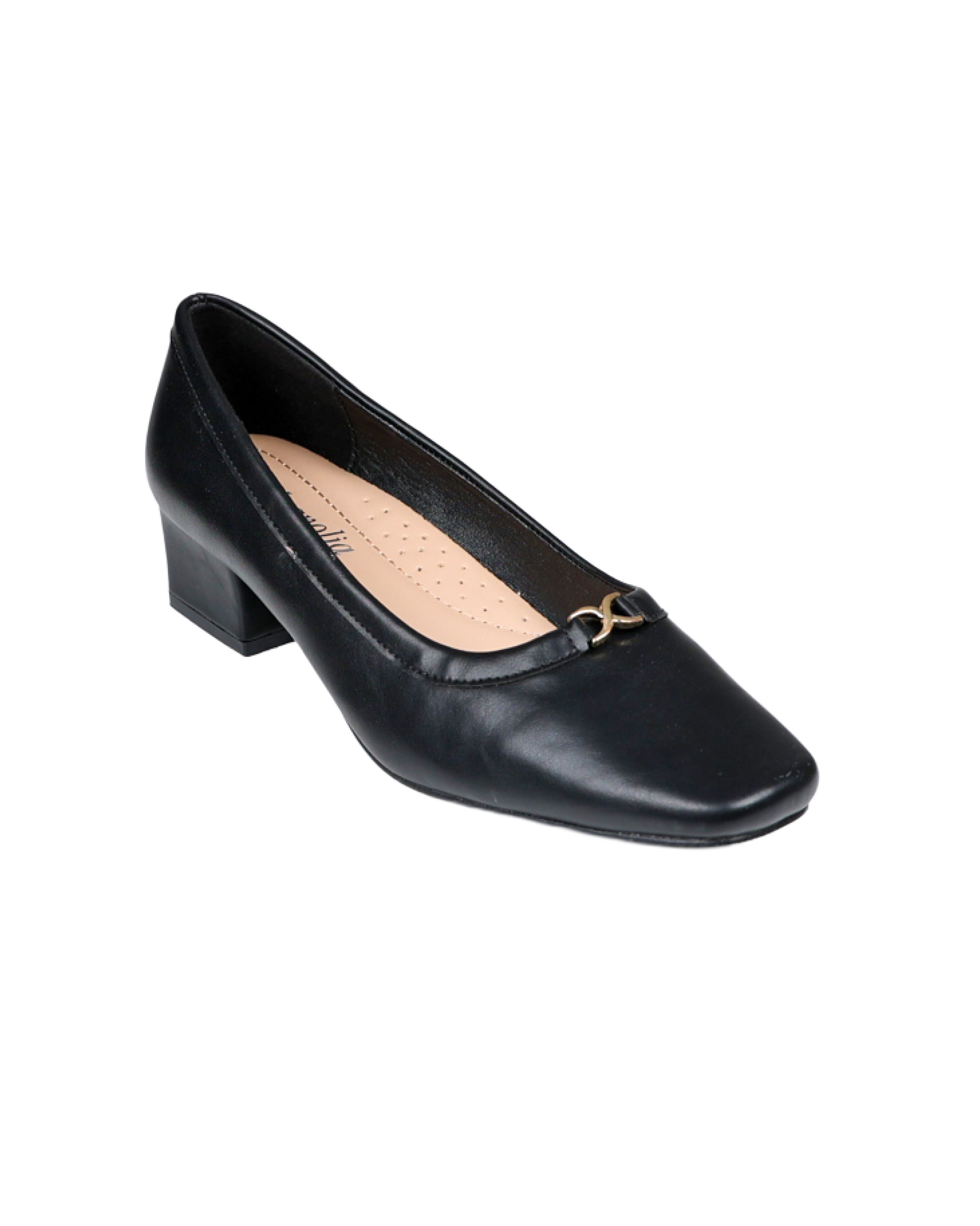 Black Embellished Block Heel Court