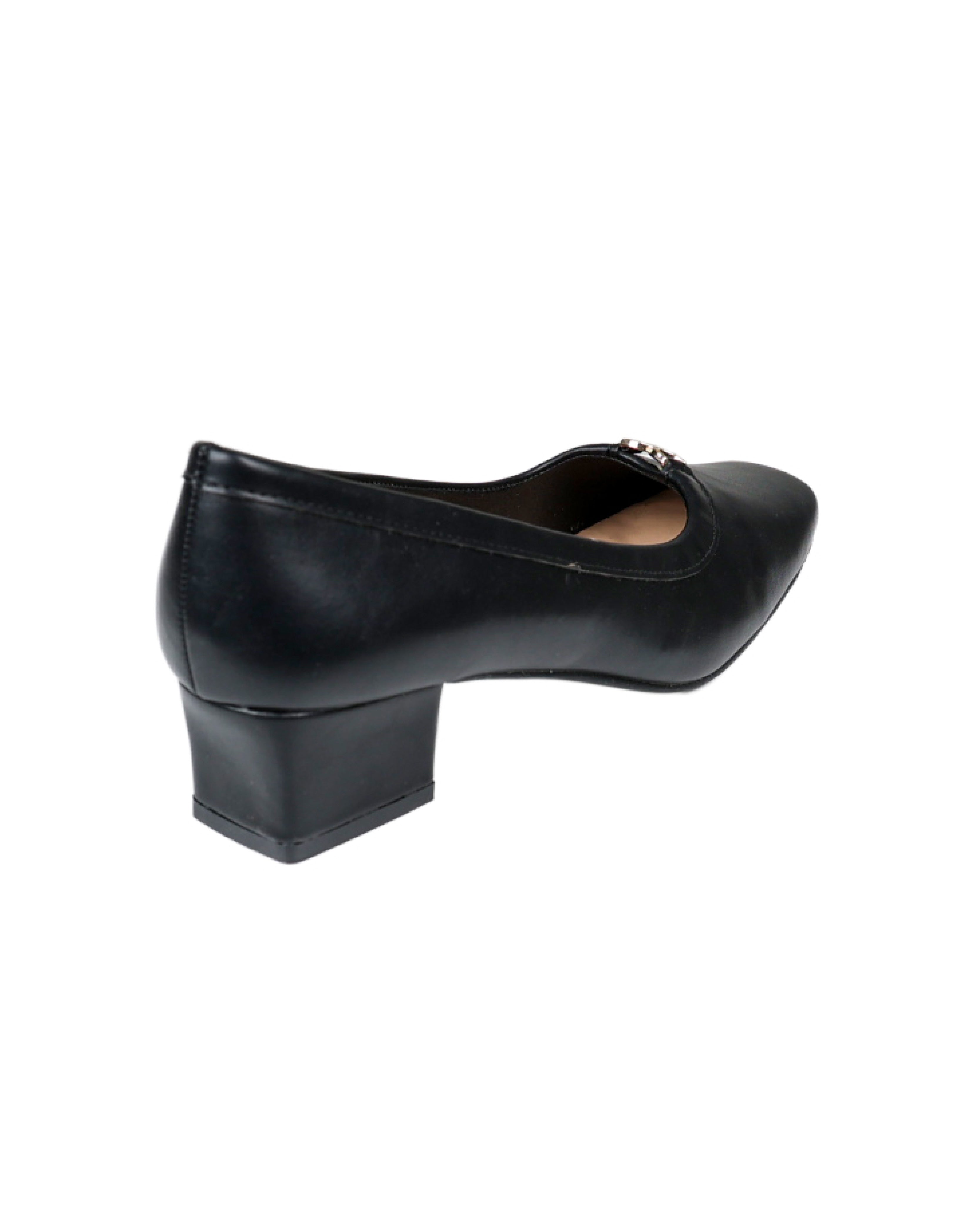 Black Embellished Block Heel Court Shoes