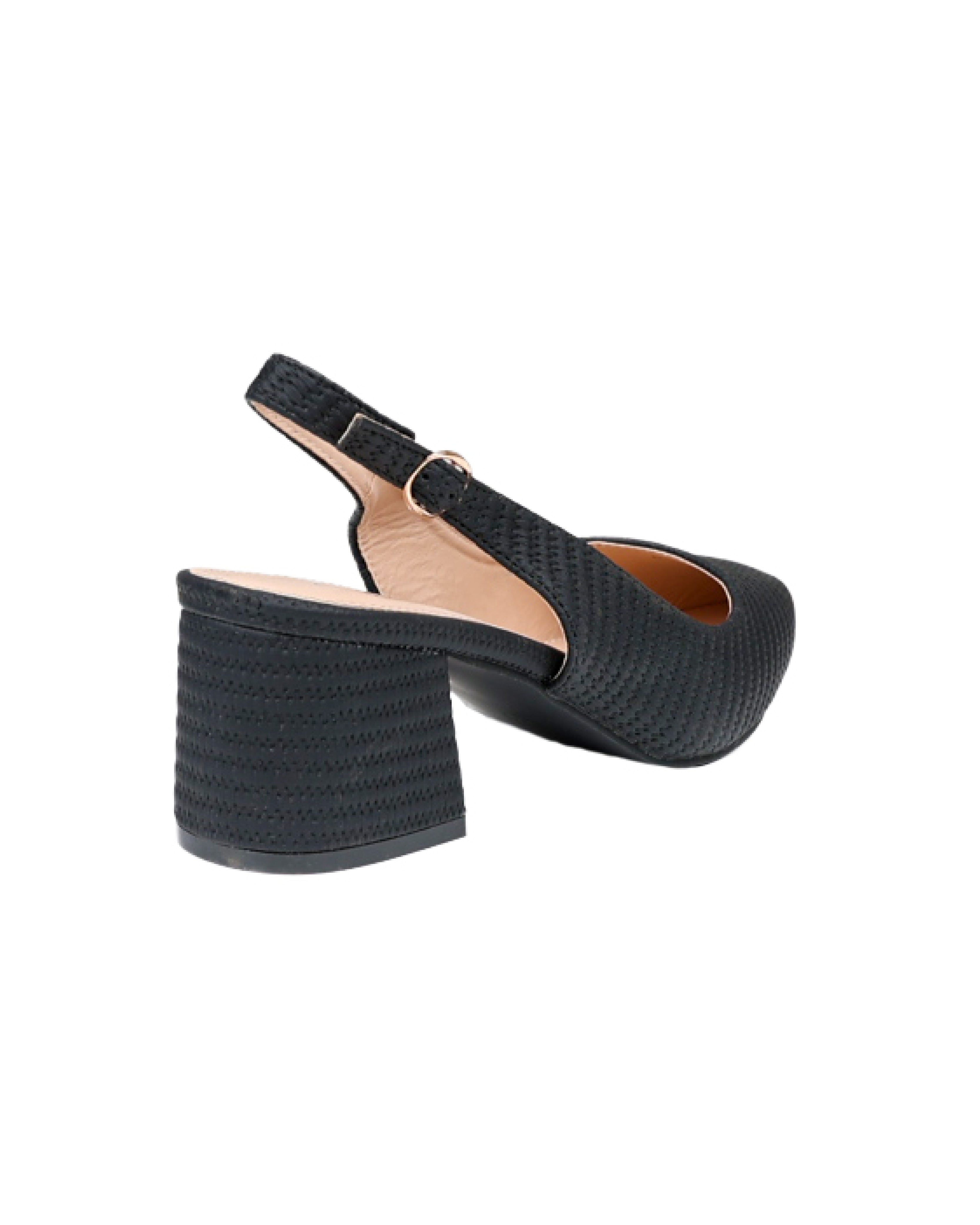 Black Woven Surface Interest Slingback Block Heels