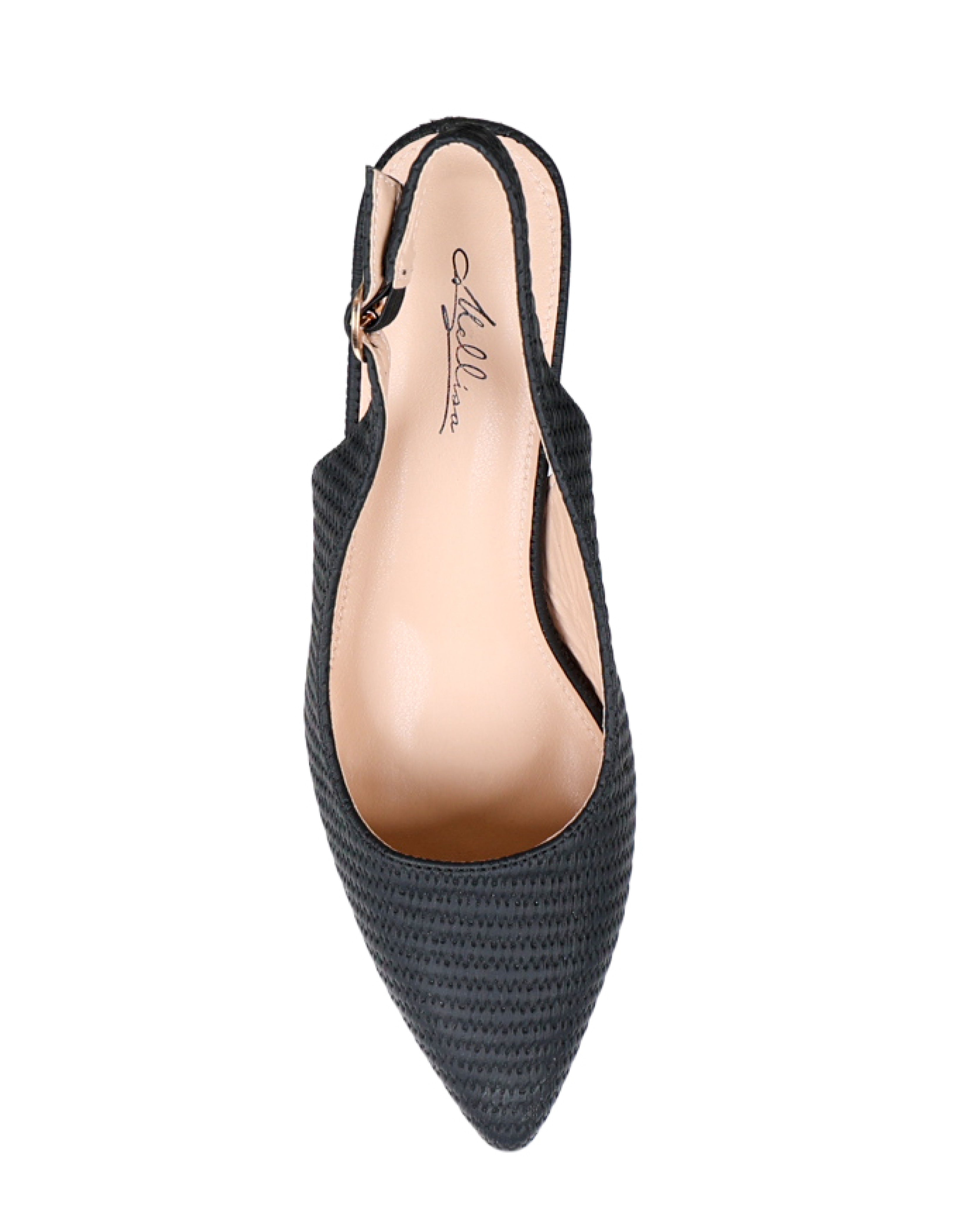 Black Woven Surface Interest Slingback Block Heels