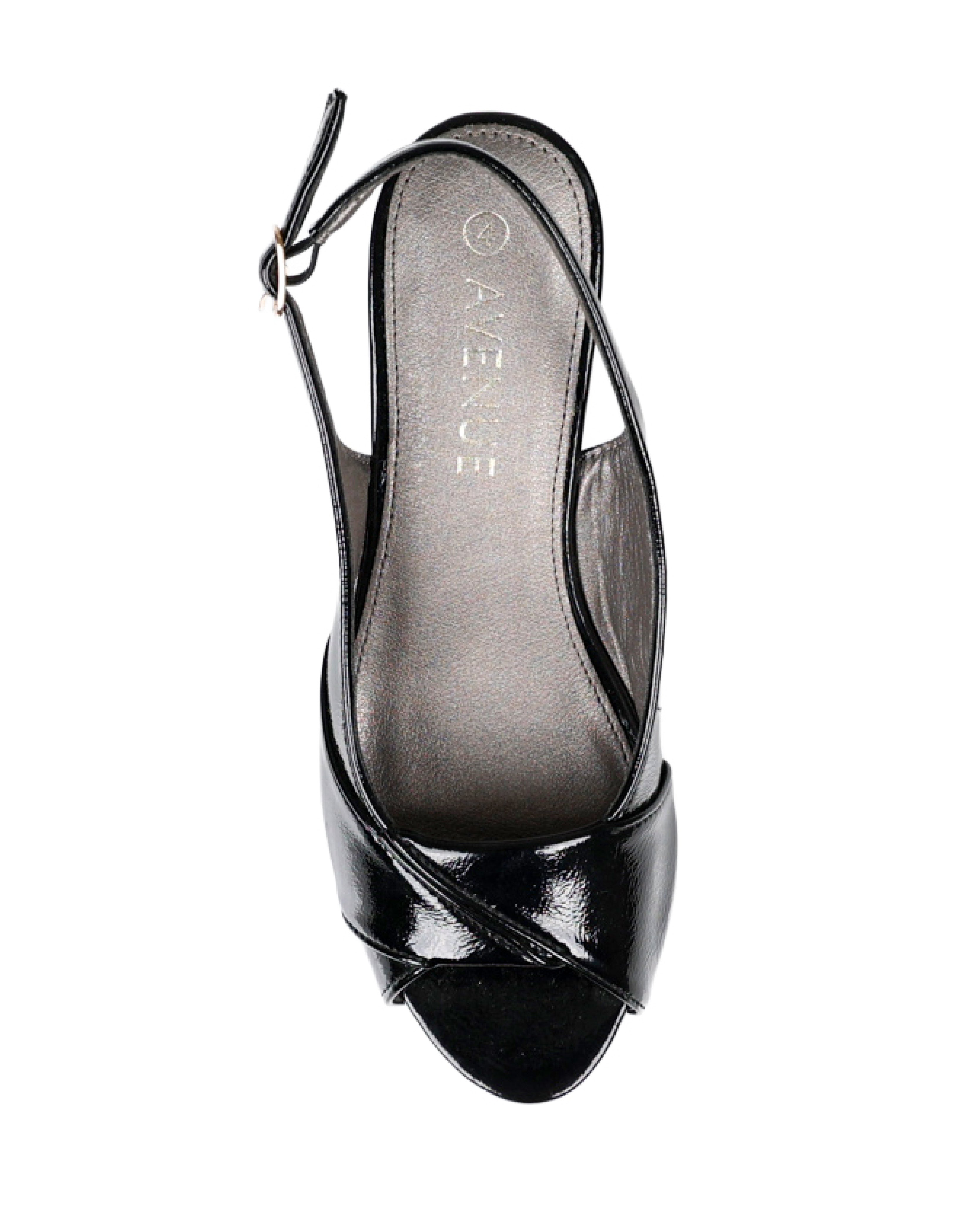 Black Peep Toe Slingback Wedge Heels